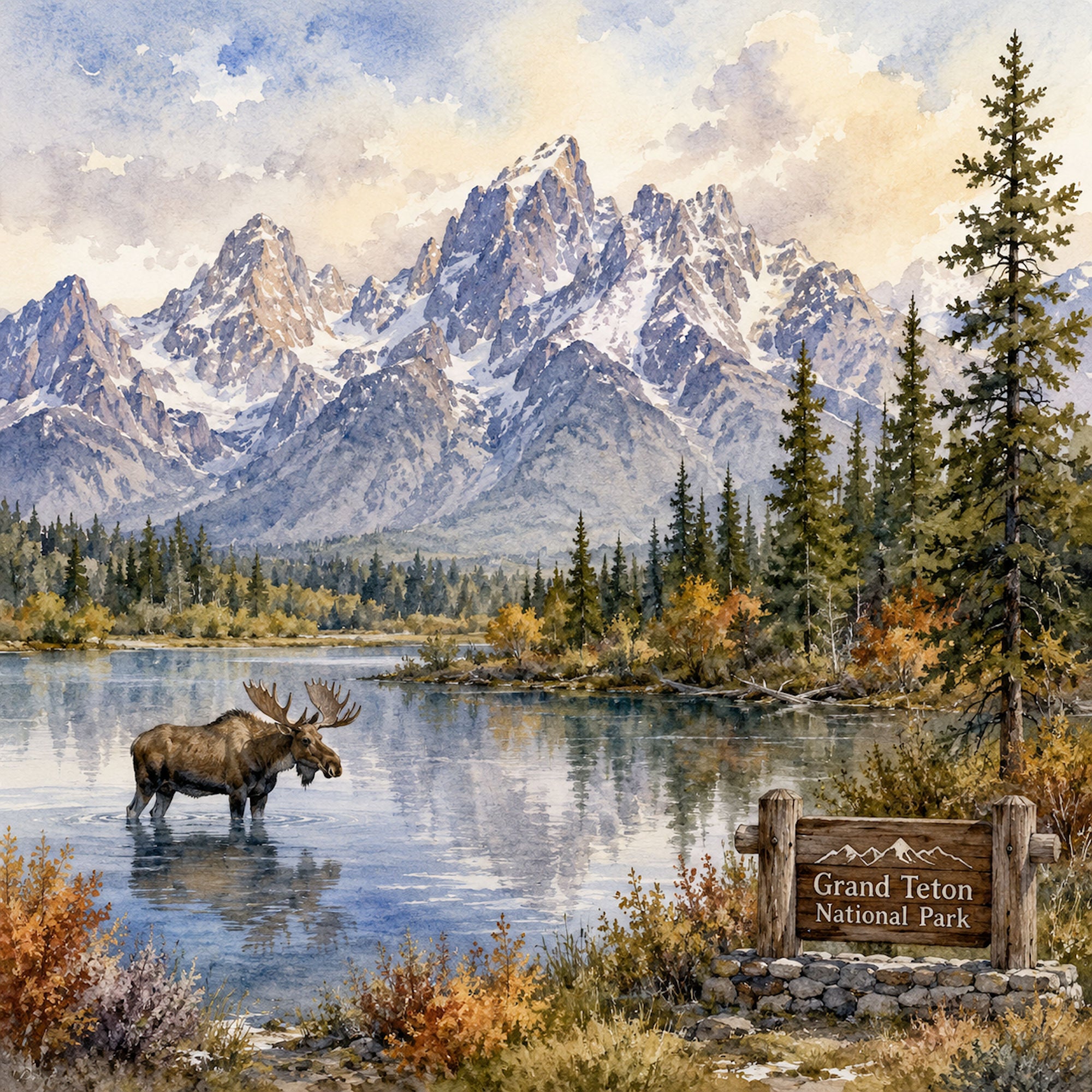 Watercolor National Parks Collection Grand Teton National Park 12 x 12 Double-Sided Scrapbook Paper by SSC Designs