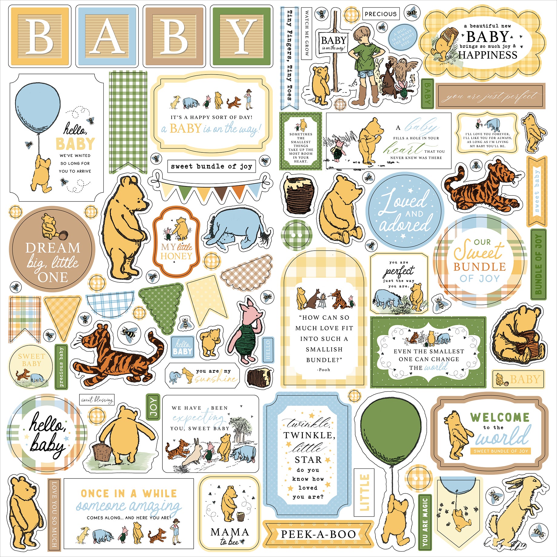 Winnie The Pooh Baby Scrapbook Paper & Sticker Collection Kit by Echo Park Paper - 13 Pieces