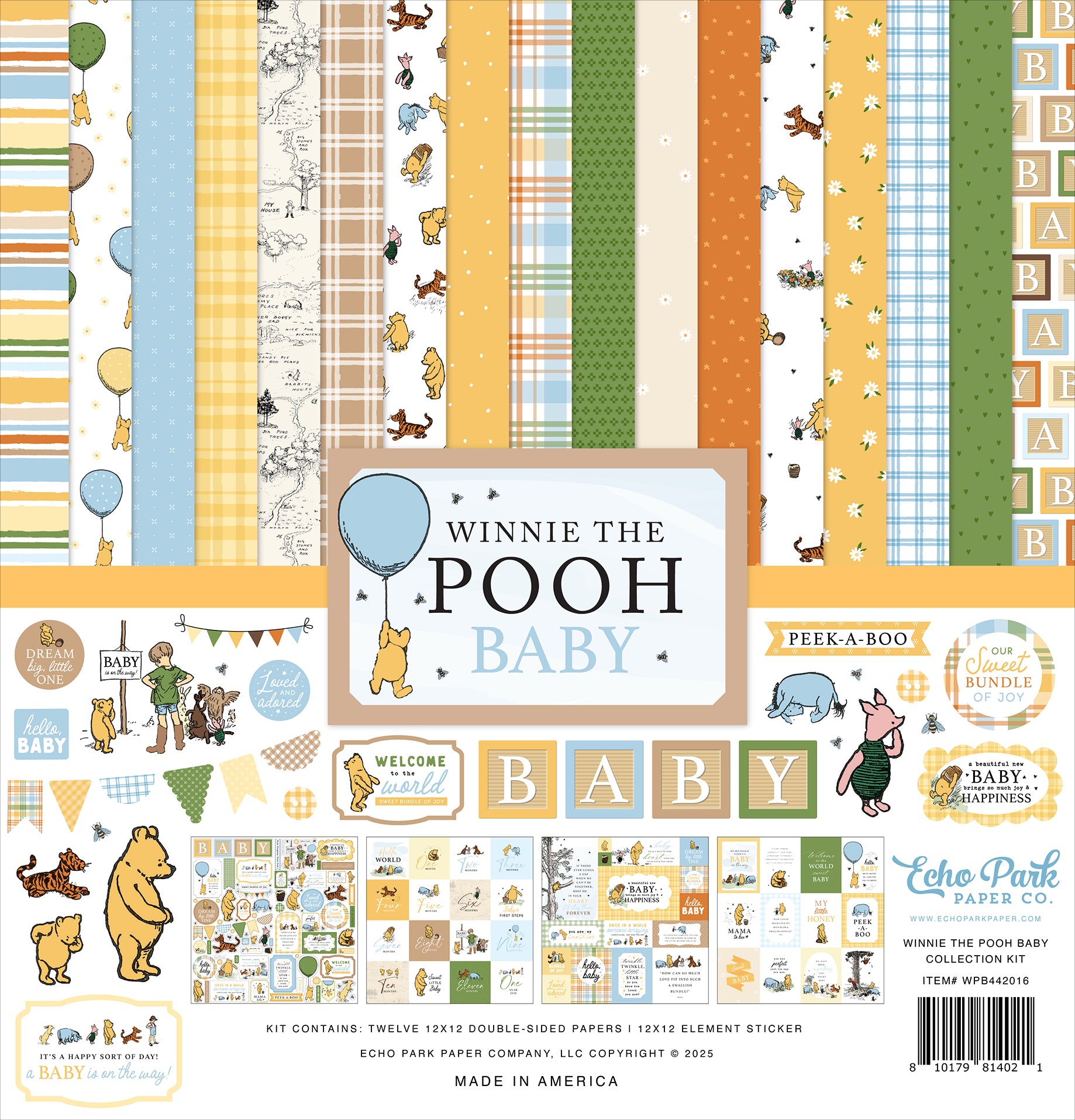 Winnie The Pooh Baby Scrapbook Paper & Sticker Collection Kit by Echo Park Paper - 13 Pieces