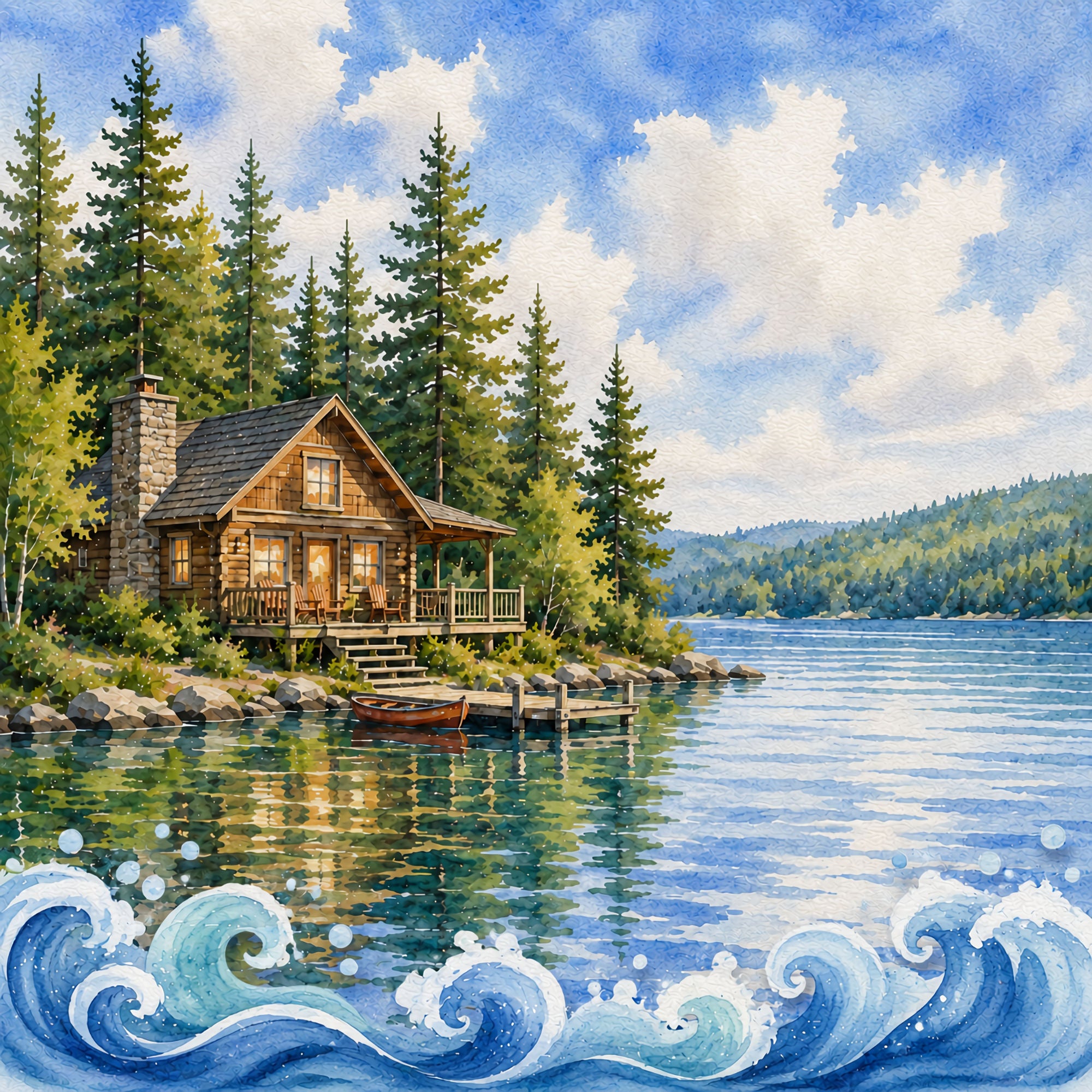 Water Sports Collection Cabin Sunset 12 x 12 Double-Sided Scrapbook Paper by SSC Designs