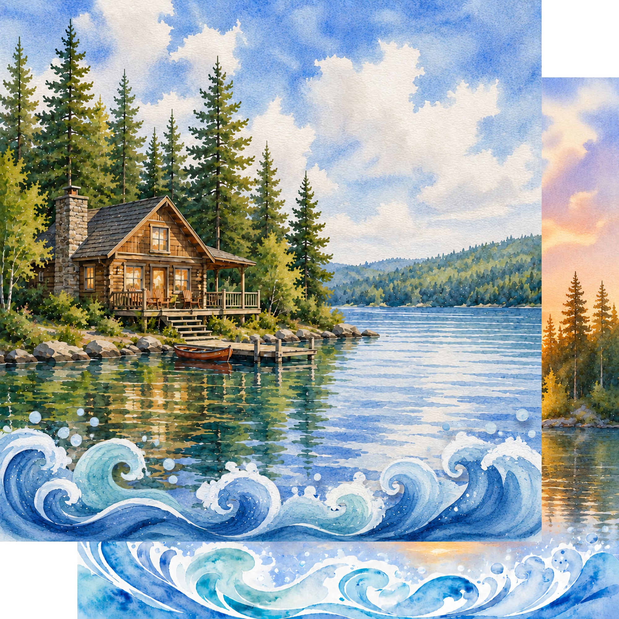 Water Sports Collection Cabin Sunset 12 x 12 Double-Sided Scrapbook Paper by SSC Designs