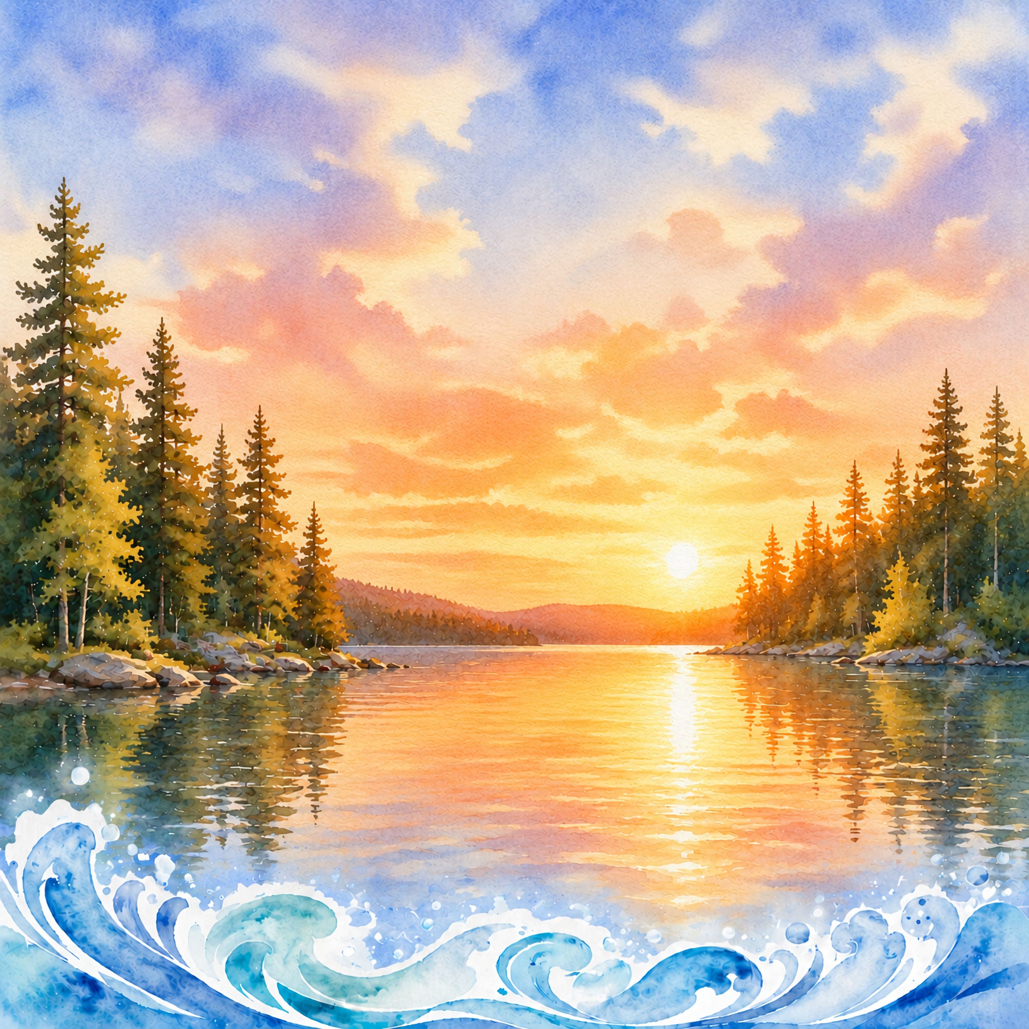 Water Sports Collection Cabin Sunset 12 x 12 Double-Sided Scrapbook Paper by SSC Designs