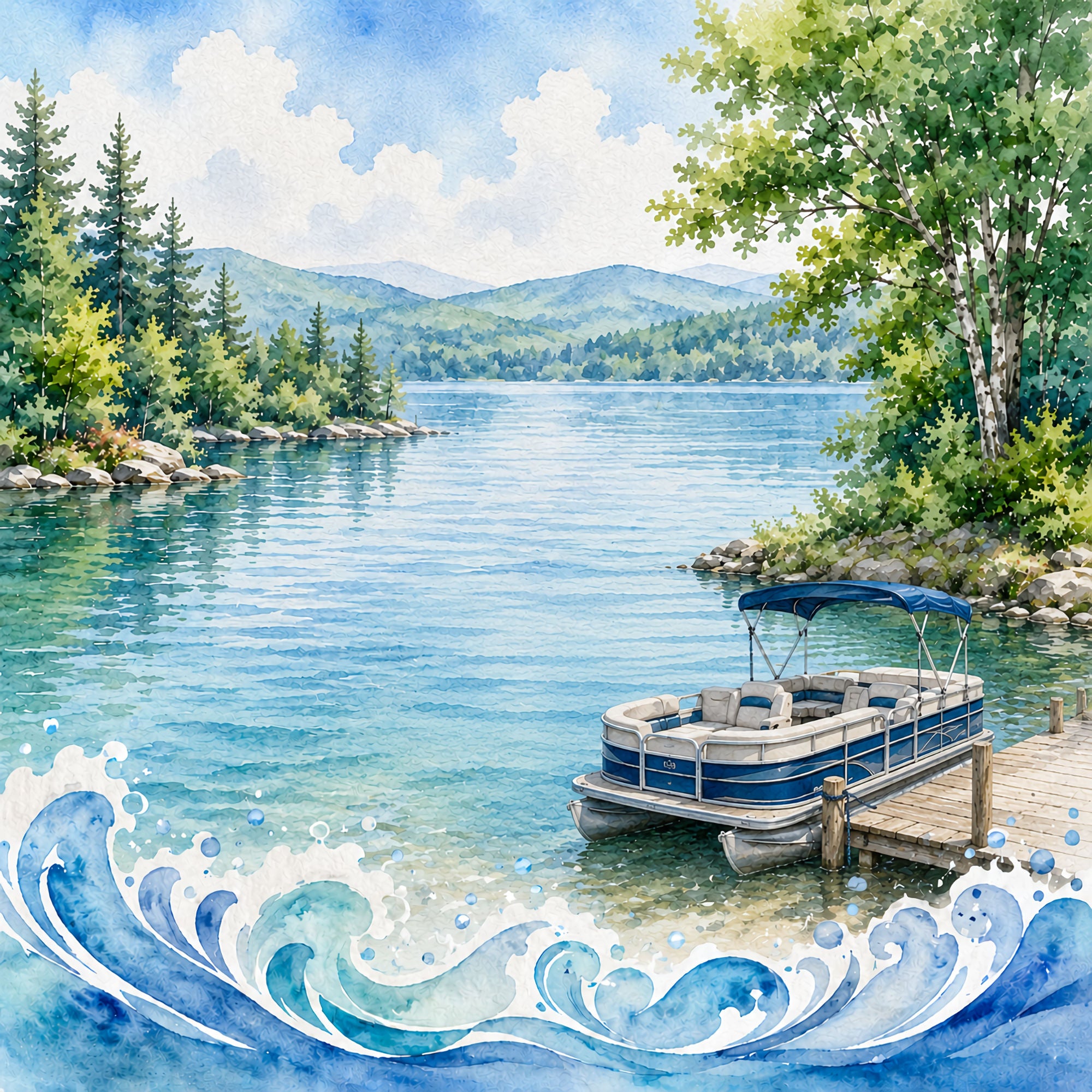 Water Sports Collection Pontoon Party 12 x 12 Double-Sided Scrapbook Paper by SSC Designs