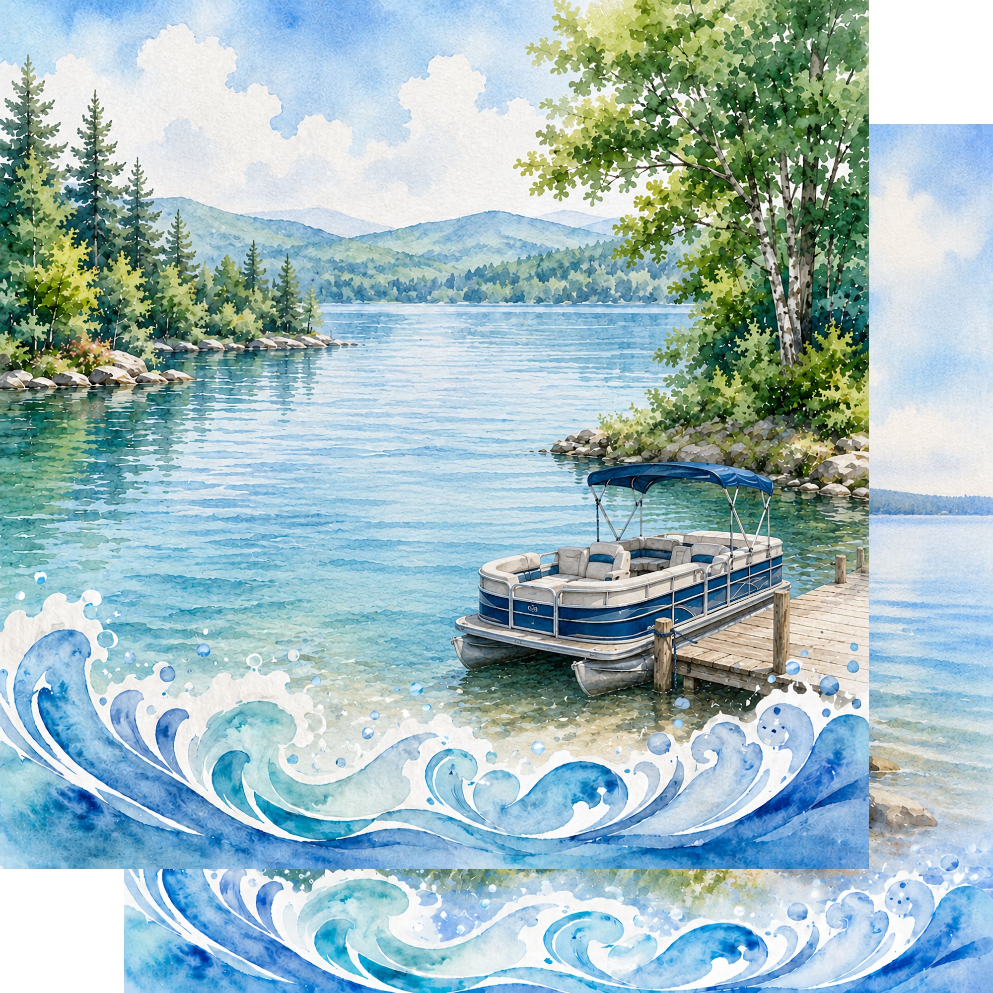 Water Sports Collection Pontoon Party 12 x 12 Double-Sided Scrapbook Paper by SSC Designs