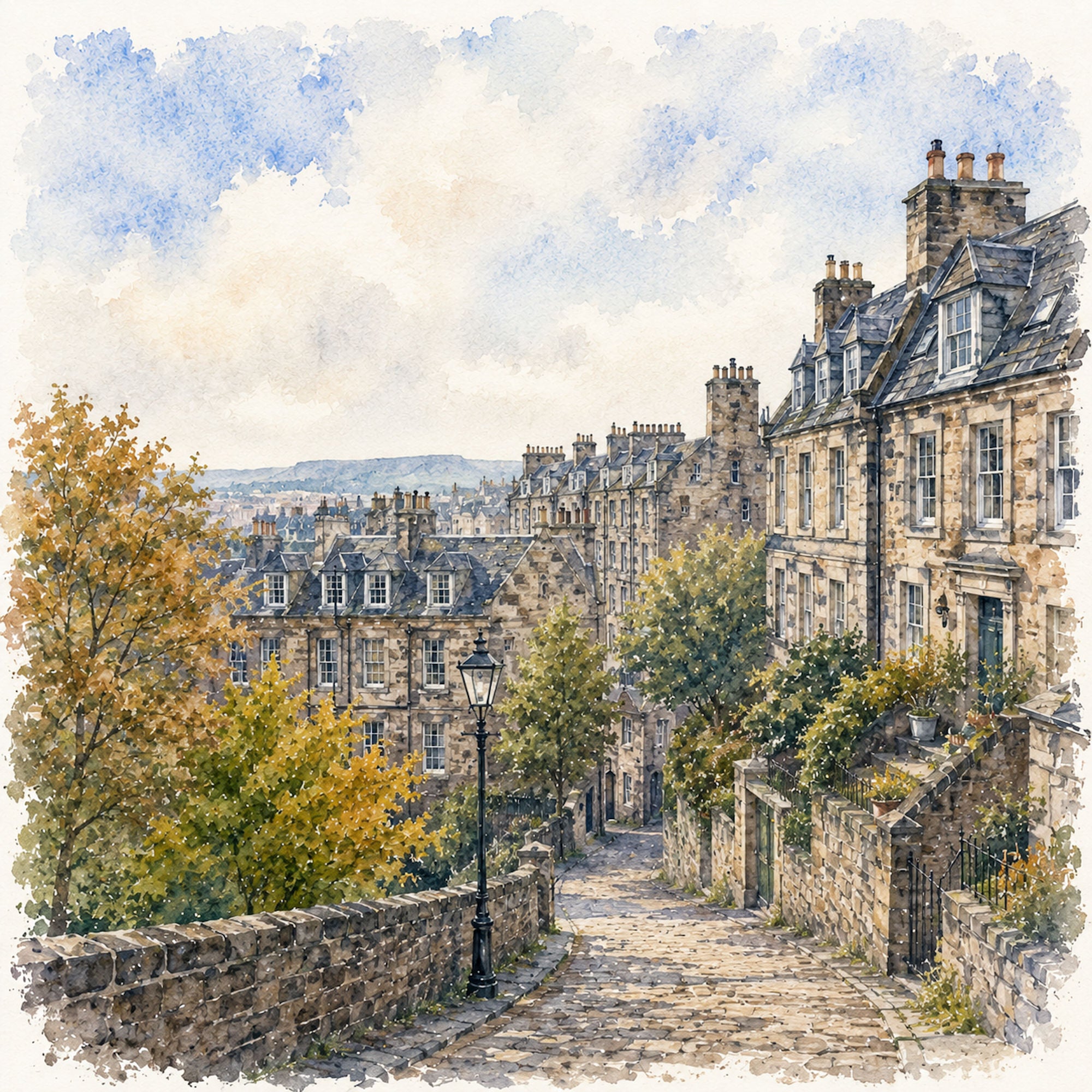 Watercolor Scotland Collection Edinburgh Castle 12 x 12 Double-Sided Scrapbook Paper by SSC Designs
