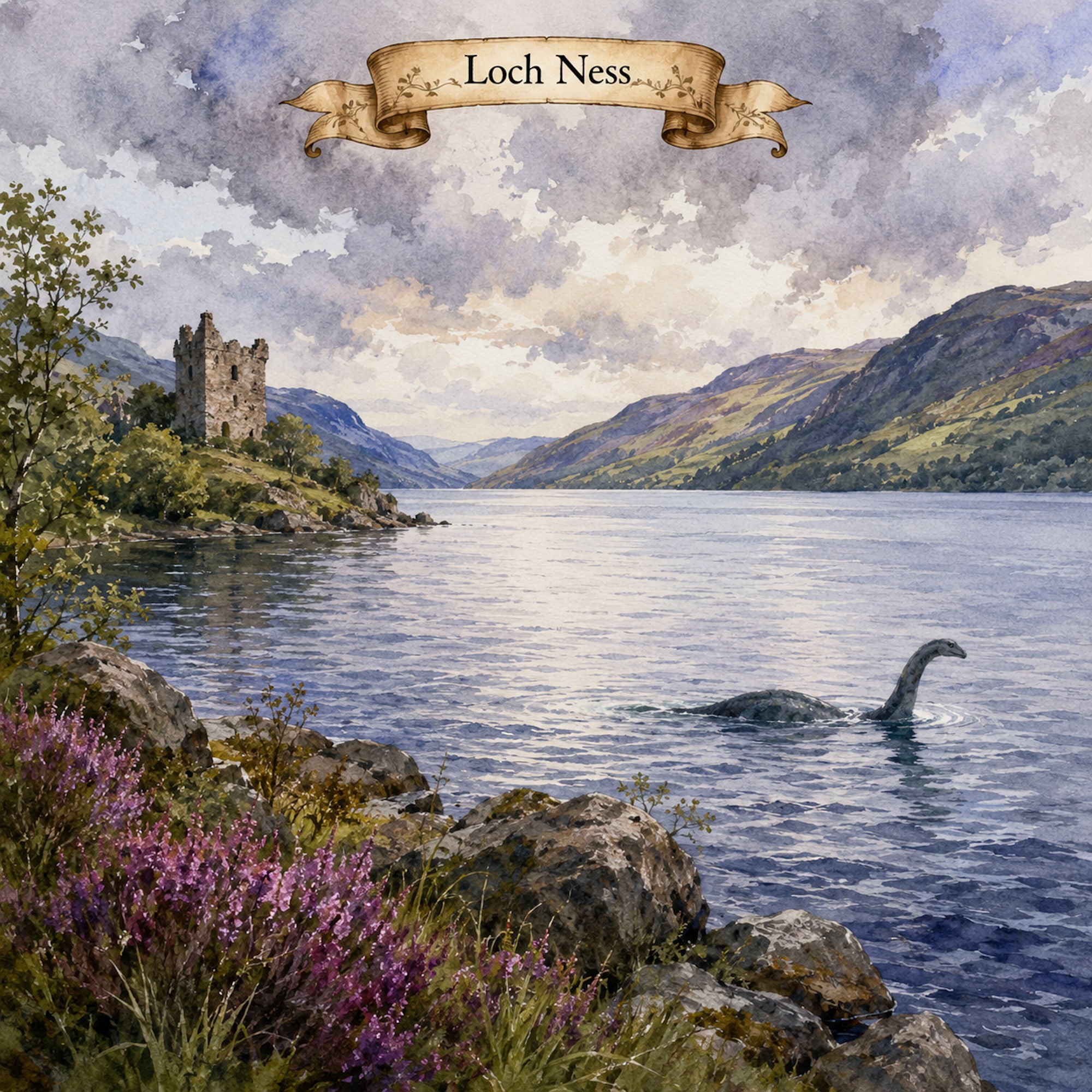 Watercolor Scotland Collection Loch Ness 12 x 12 Double-Sided Scrapbook Paper by SSC Designs