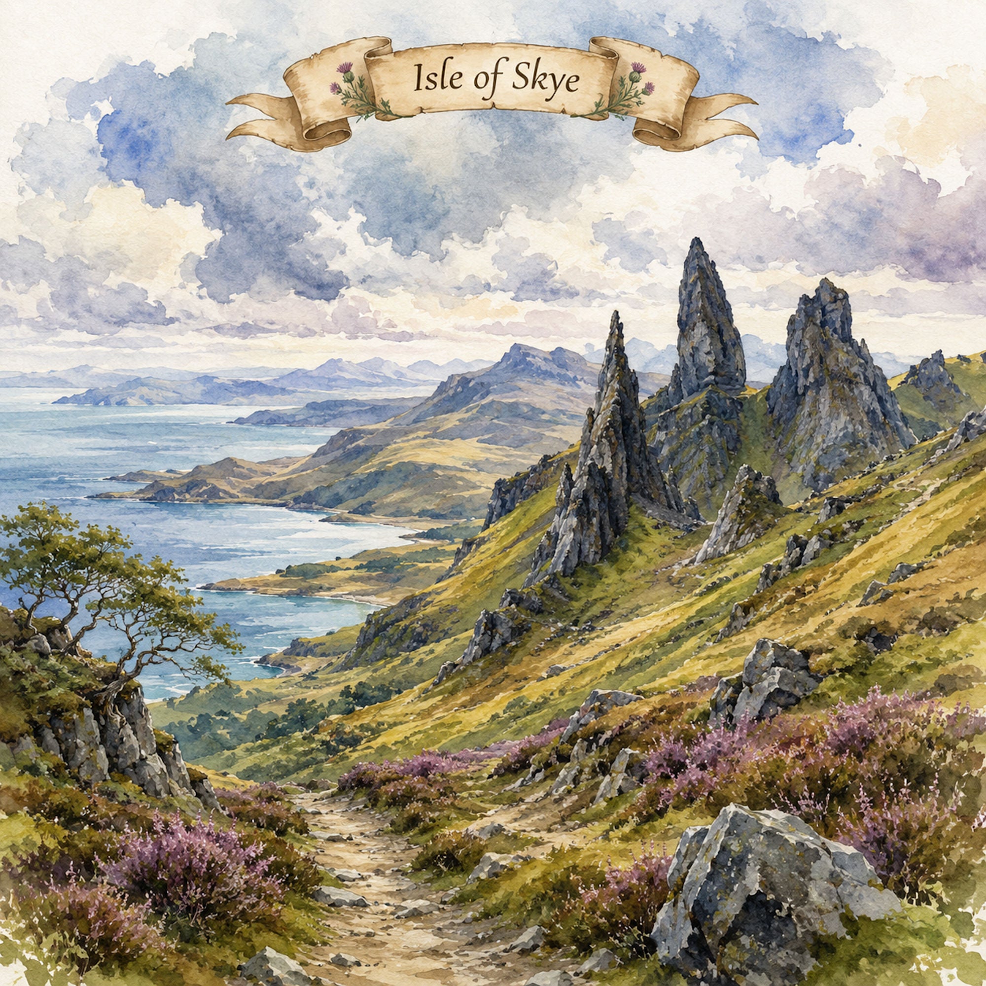 Watercolor Scotland Collection Isle of Skye 12 x 12 Double-Sided Scrapbook Paper by SSC Designs