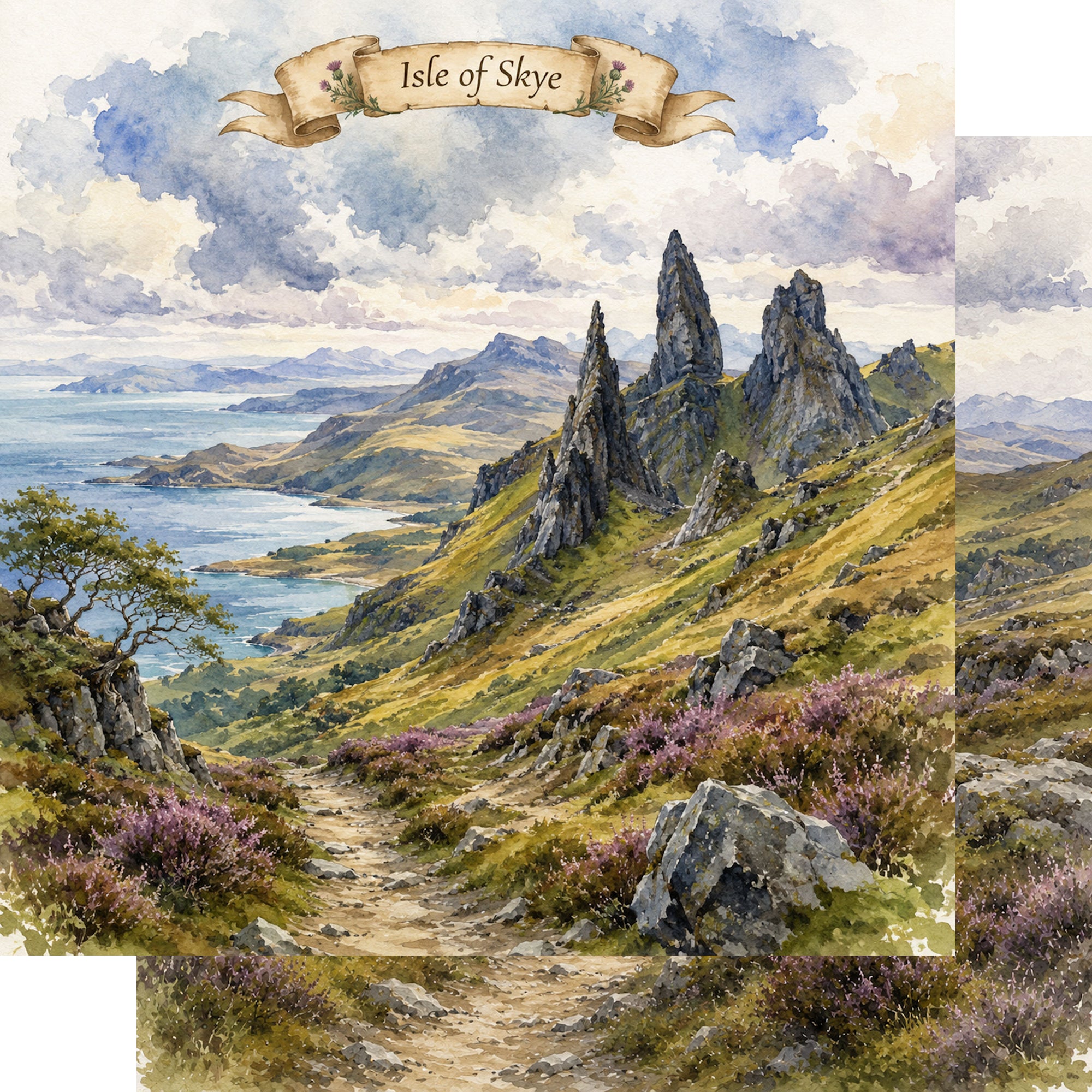 Watercolor Scotland Collection Isle of Skye 12 x 12 Double-Sided Scrapbook Paper by SSC Designs