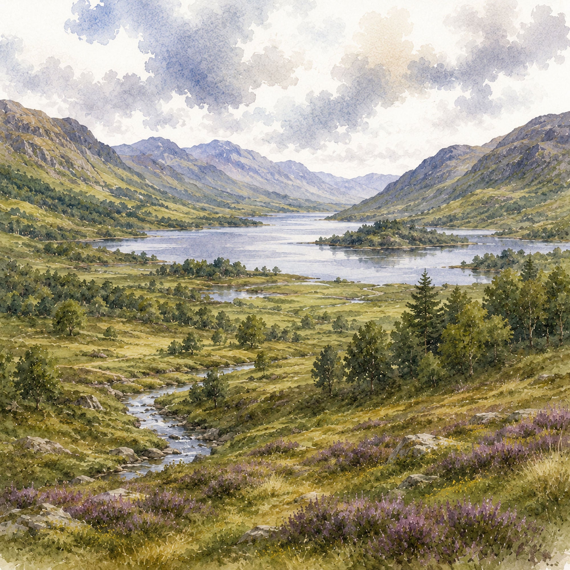 Watercolor Scotland Collection Eilean Donan Castle 12 x 12 Double-Sided Scrapbook Paper by SSC Designs