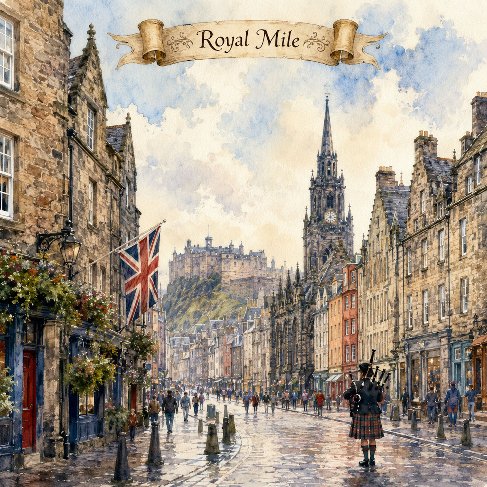 Watercolor Scotland Collection Royal Mile 12 x 12 Double-Sided Scrapbook Paper by SSC Designs