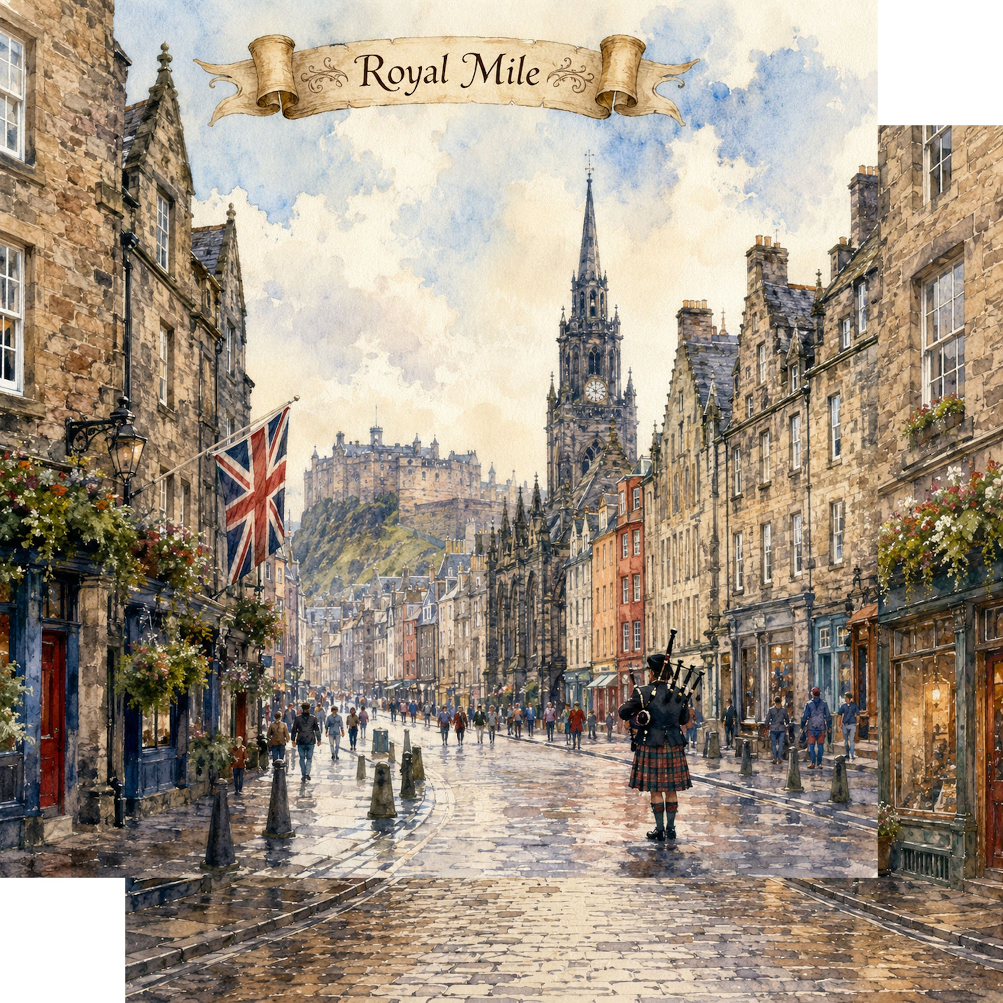 Watercolor Scotland Collection Royal Mile 12 x 12 Double-Sided Scrapbook Paper by SSC Designs