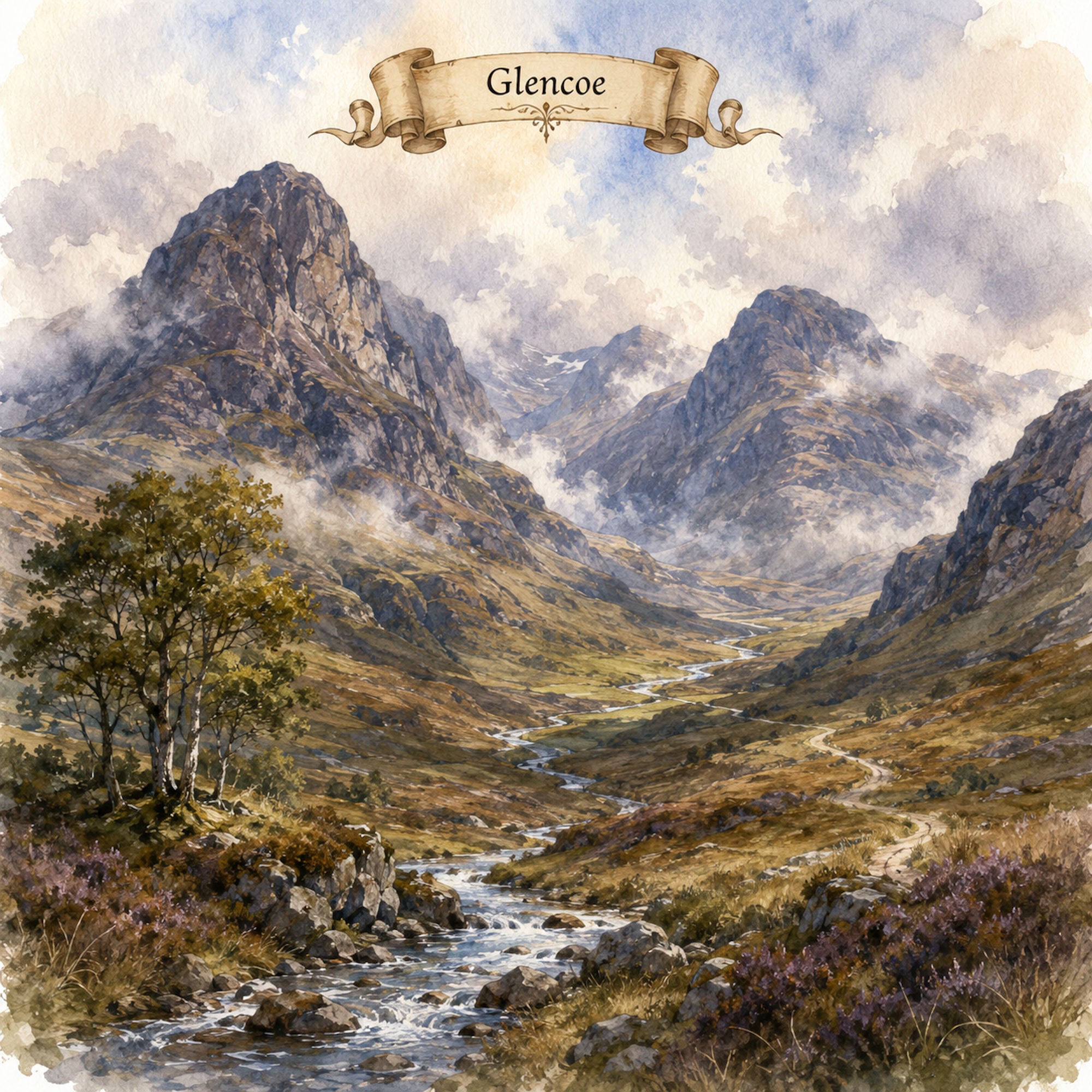 Watercolor Scotland Collection Glencoe 12 x 12 Double-Sided Scrapbook Paper by SSC Designs