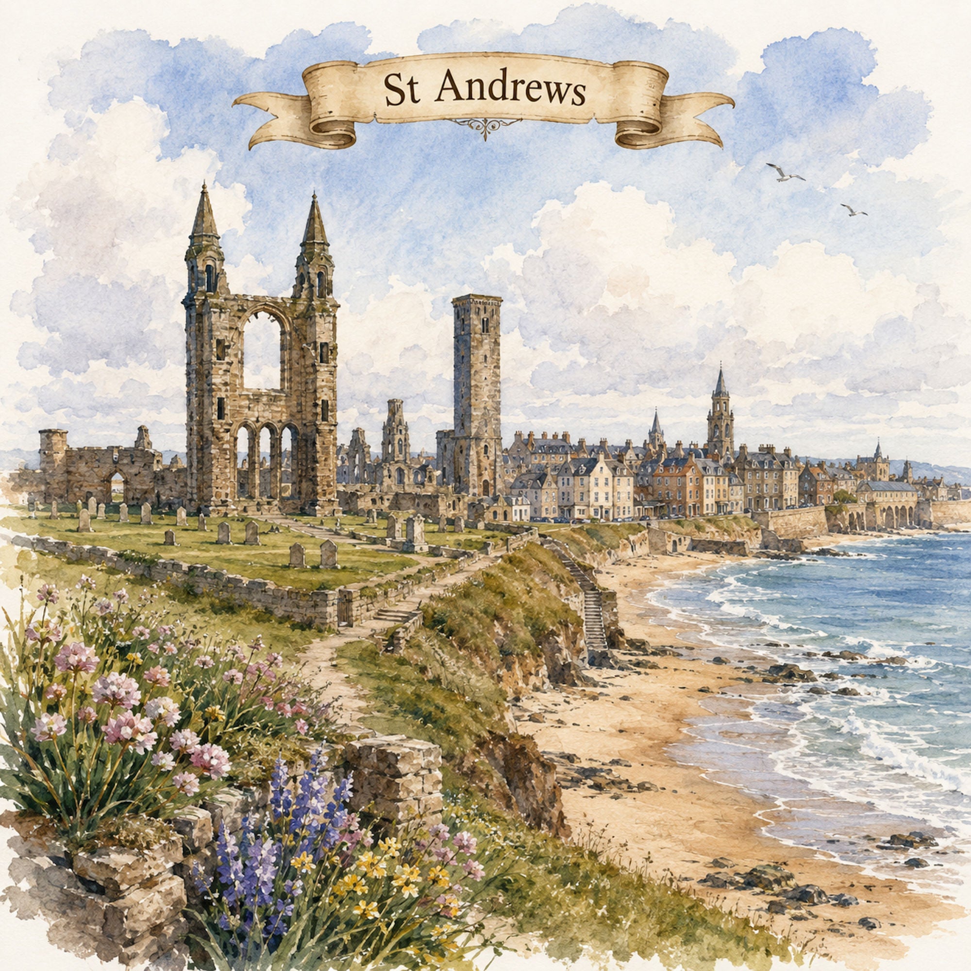 Watercolor Scotland Collection St. Andrews 12 x 12 Double-Sided Scrapbook Paper by SSC Designs