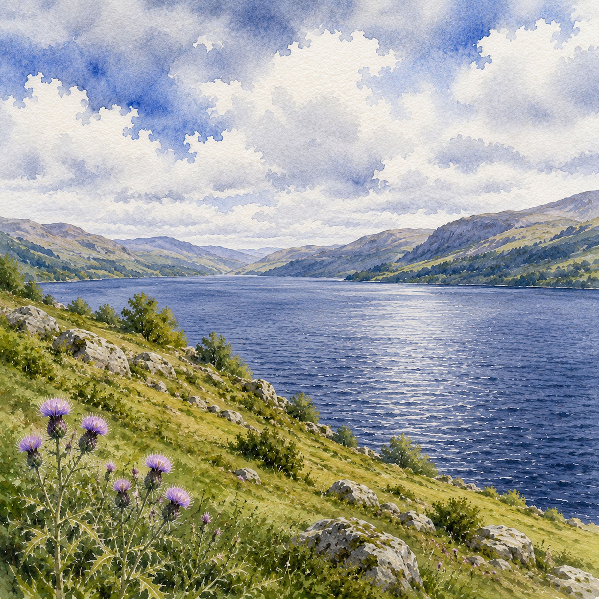 Watercolor Scotland Collection Urquhart Castle 12 x 12 Double-Sided Scrapbook Paper by SSC Designs