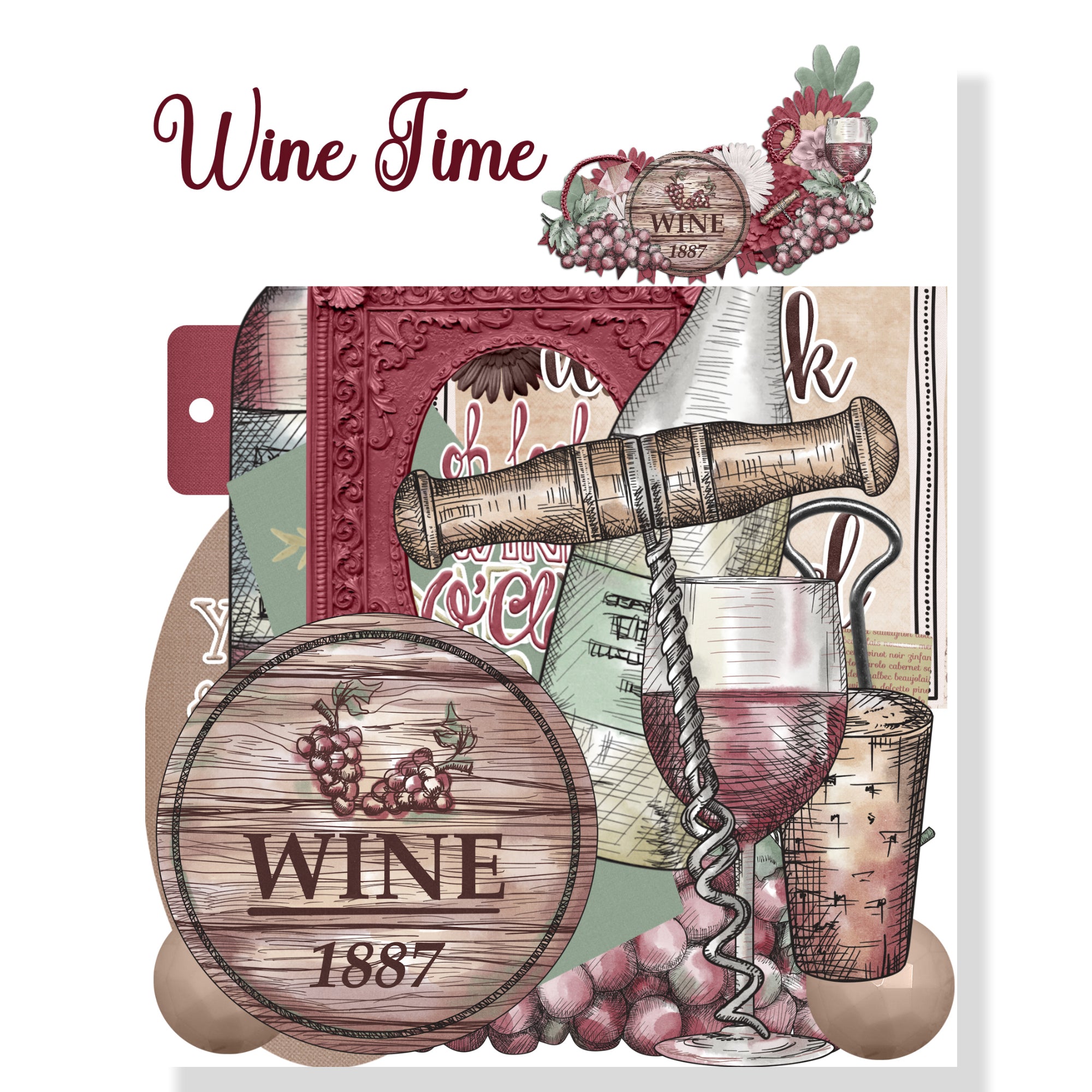 Wine Time 12 x 12 Scrapbook Paper & Embellishment Kit by SSC Designs