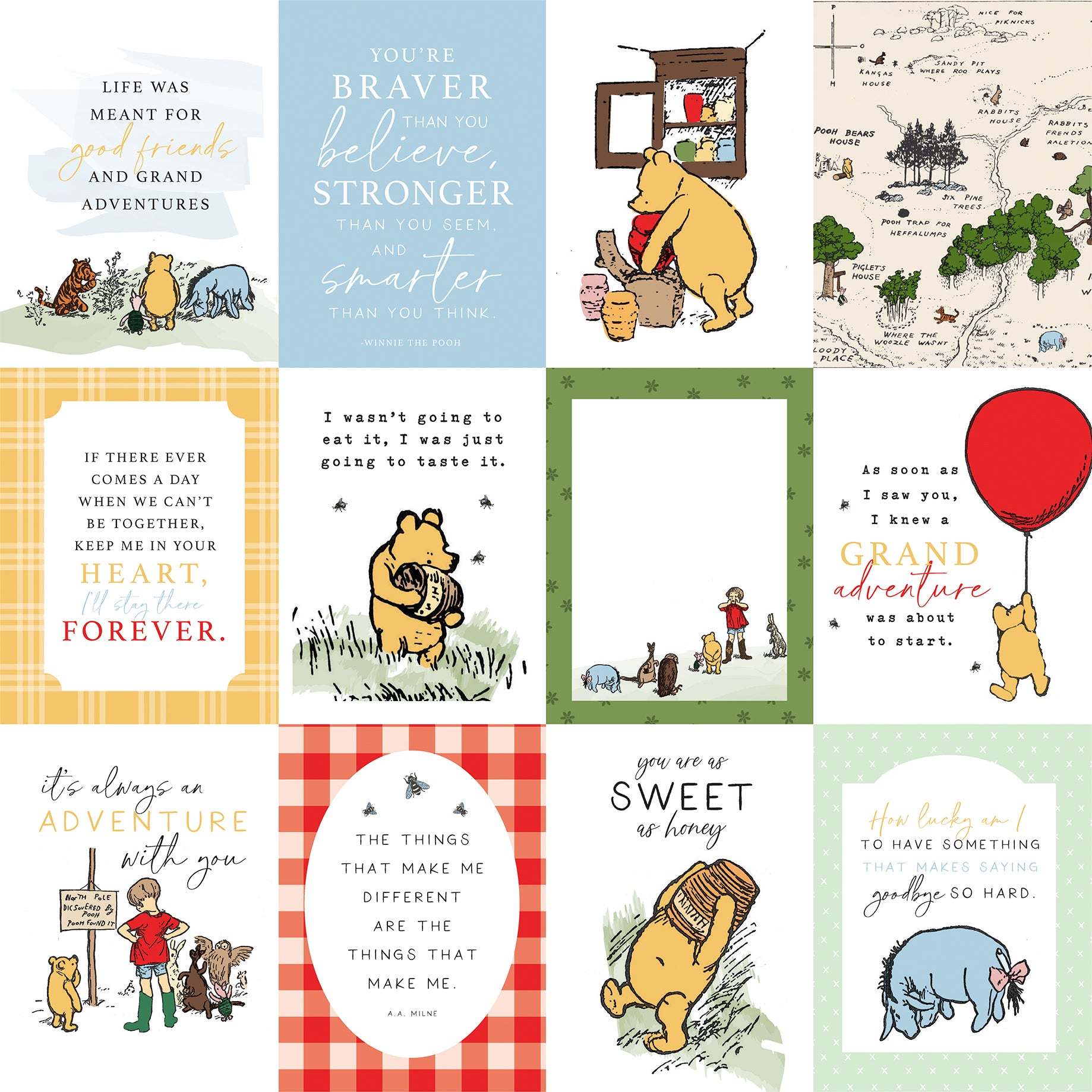 Winnie the Pooh Collection 3 x 4 Journaling Cards 12 x 12 Double-Sided Scrapbook Paper by Echo Park Paper