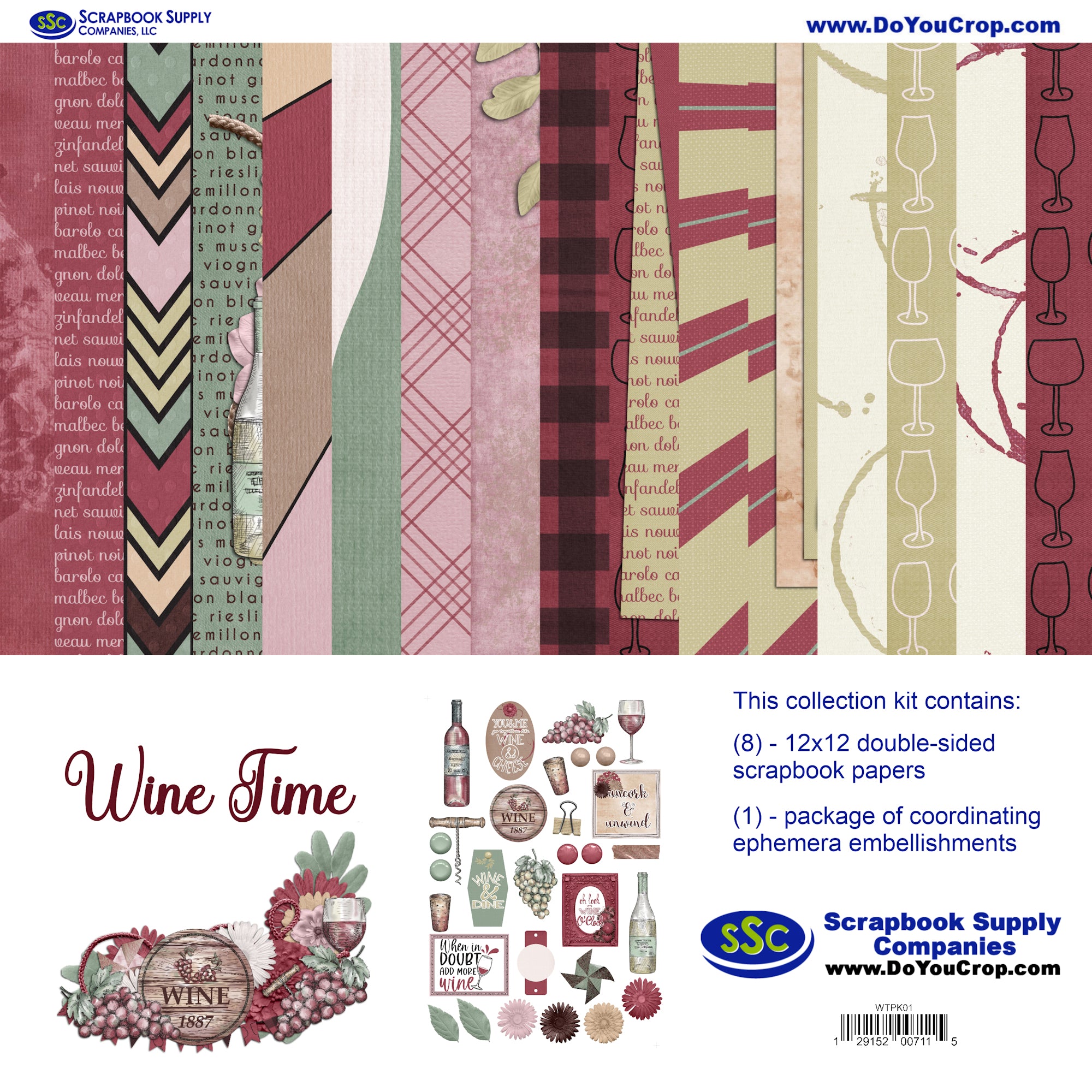 Wine Time 12 x 12 Scrapbook Paper & Embellishment Kit by SSC Designs