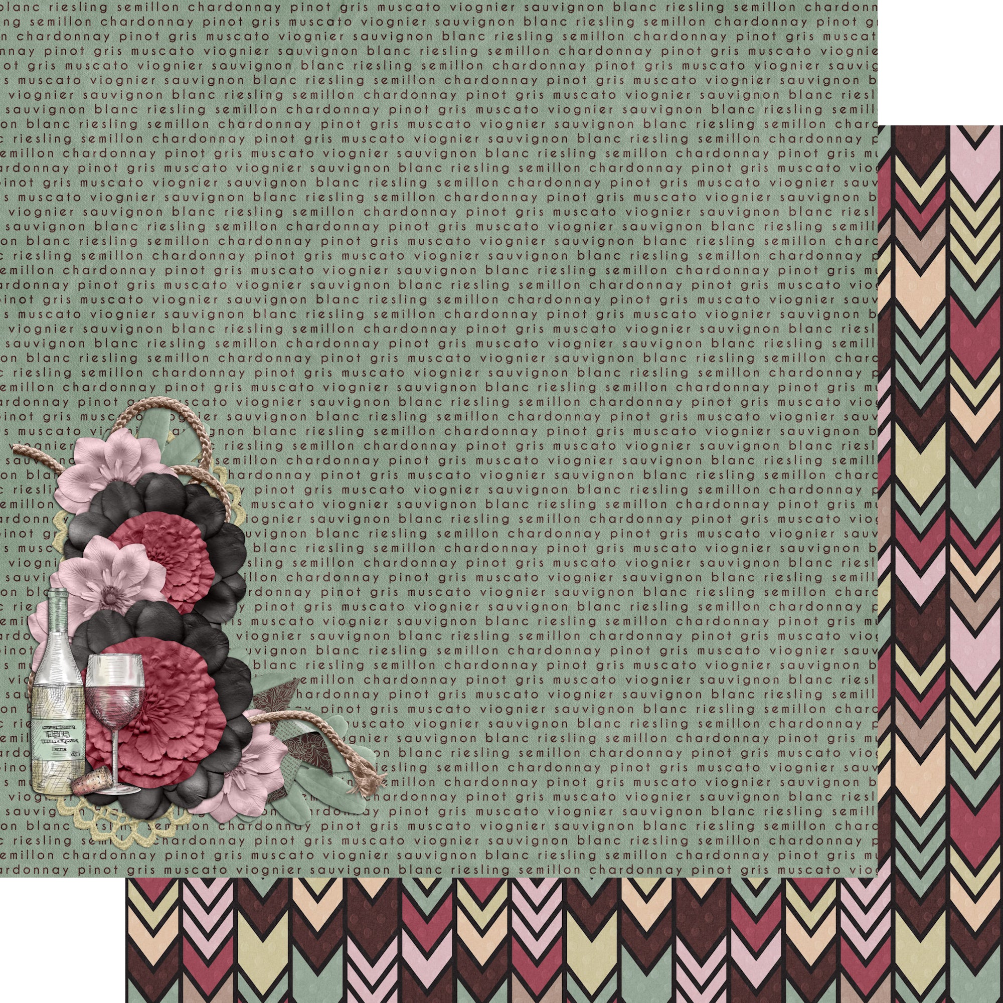 Wine Time Collection Wine Collage 12 x 12 Double-Sided Scrapbook Paper by SSC Designs