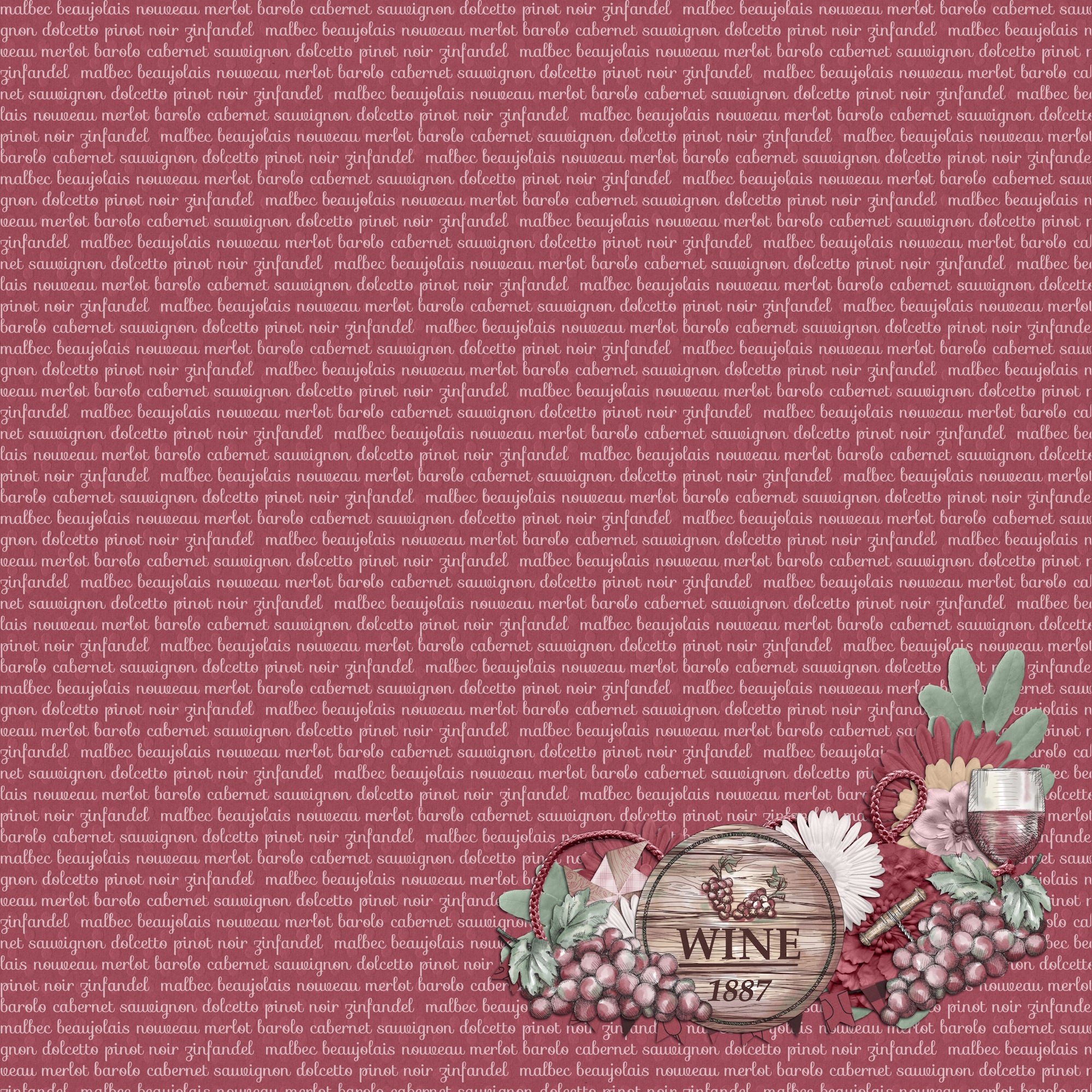 Wine Time Collection Wine Barrel 12 x 12 Double-Sided Scrapbook Paper by SSC Designs