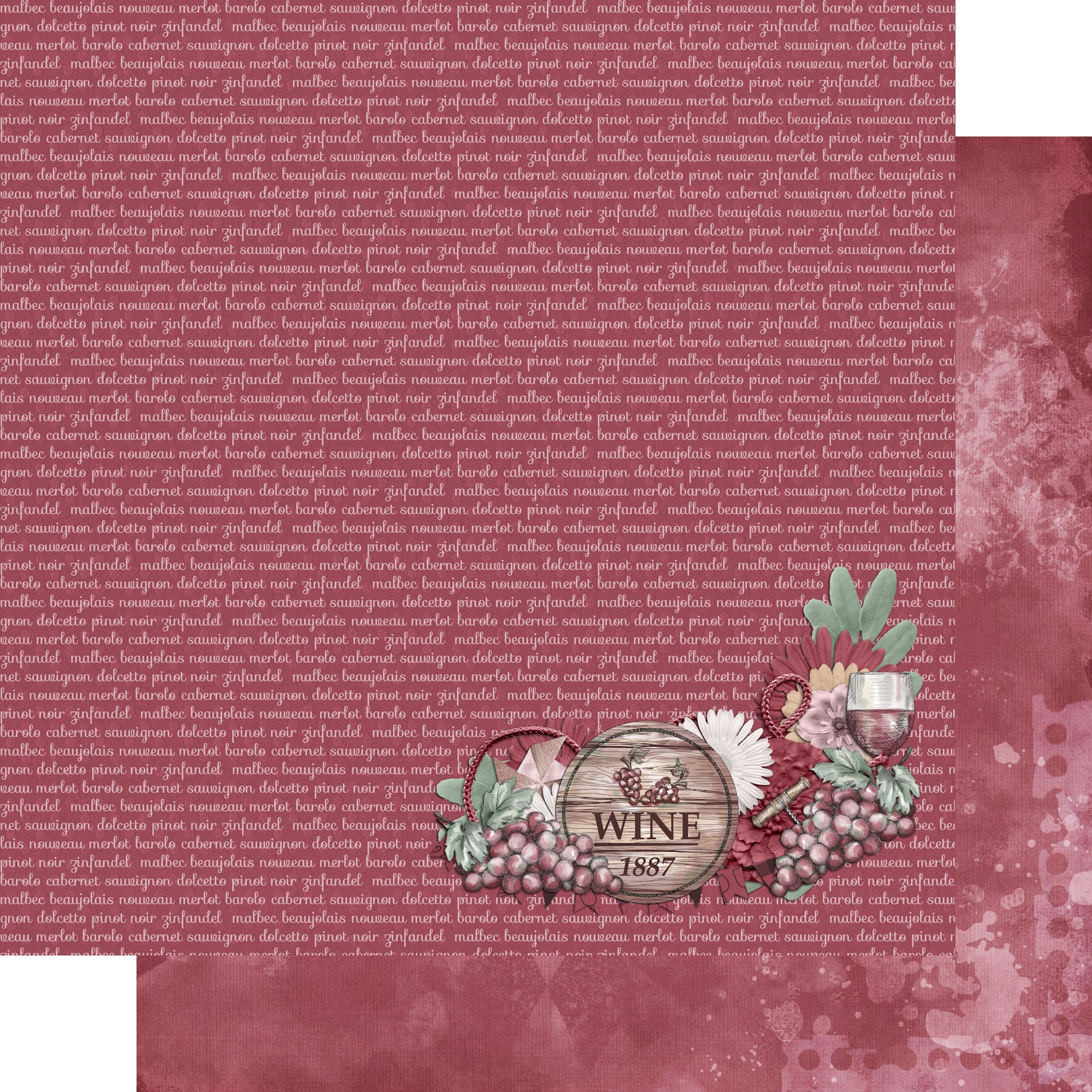 Wine Time Collection Wine Barrel 12 x 12 Double-Sided Scrapbook Paper by SSC Designs