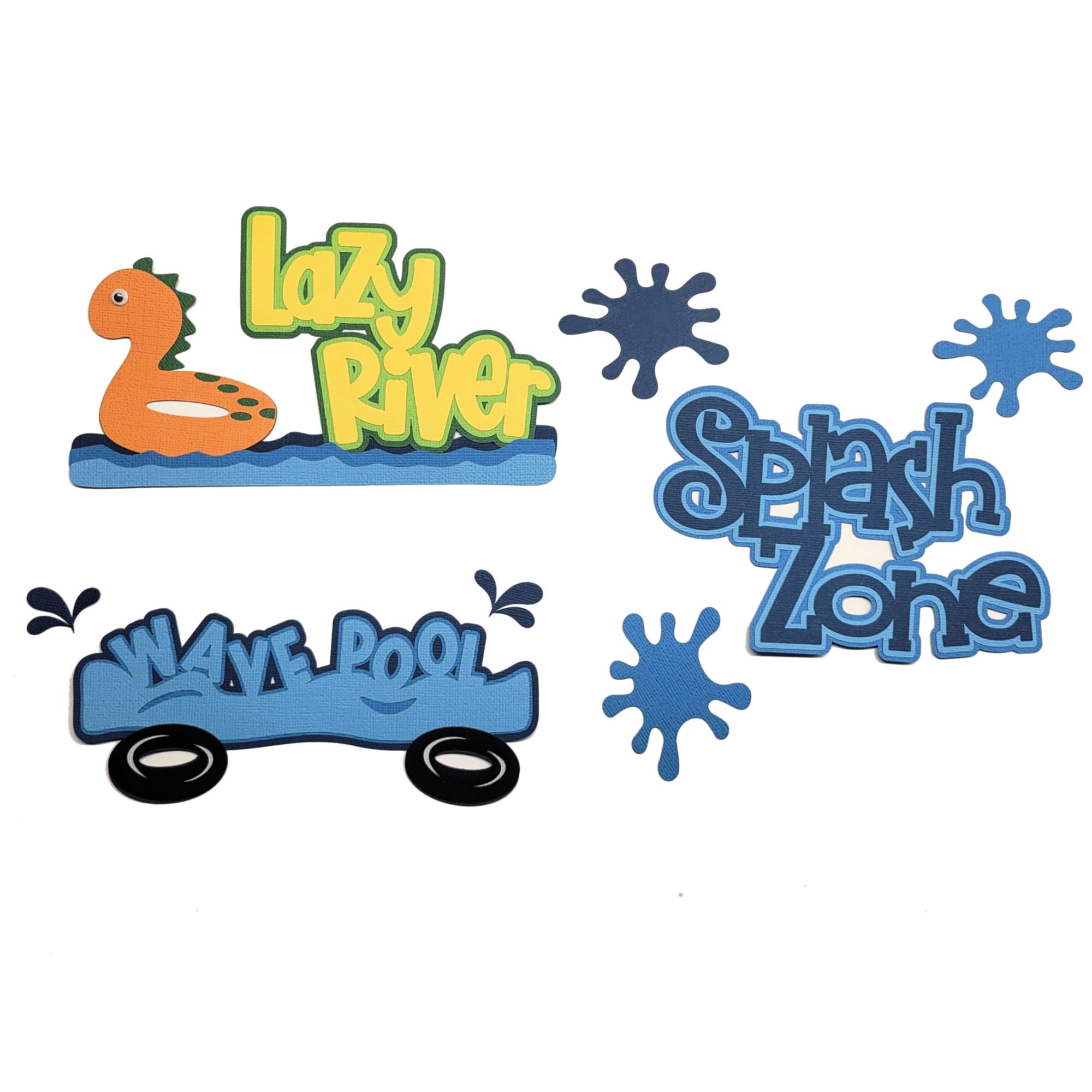 Waterpark Words Set of 3 Fully-Assembled Laser Cut Scrapbook Embellishment by SSC Laser Designs