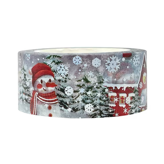 TW Collection Christmas Scene Silver Foiled Snowman & North Pole 20mm x 30 Feet Washi Tape by SSC Designs