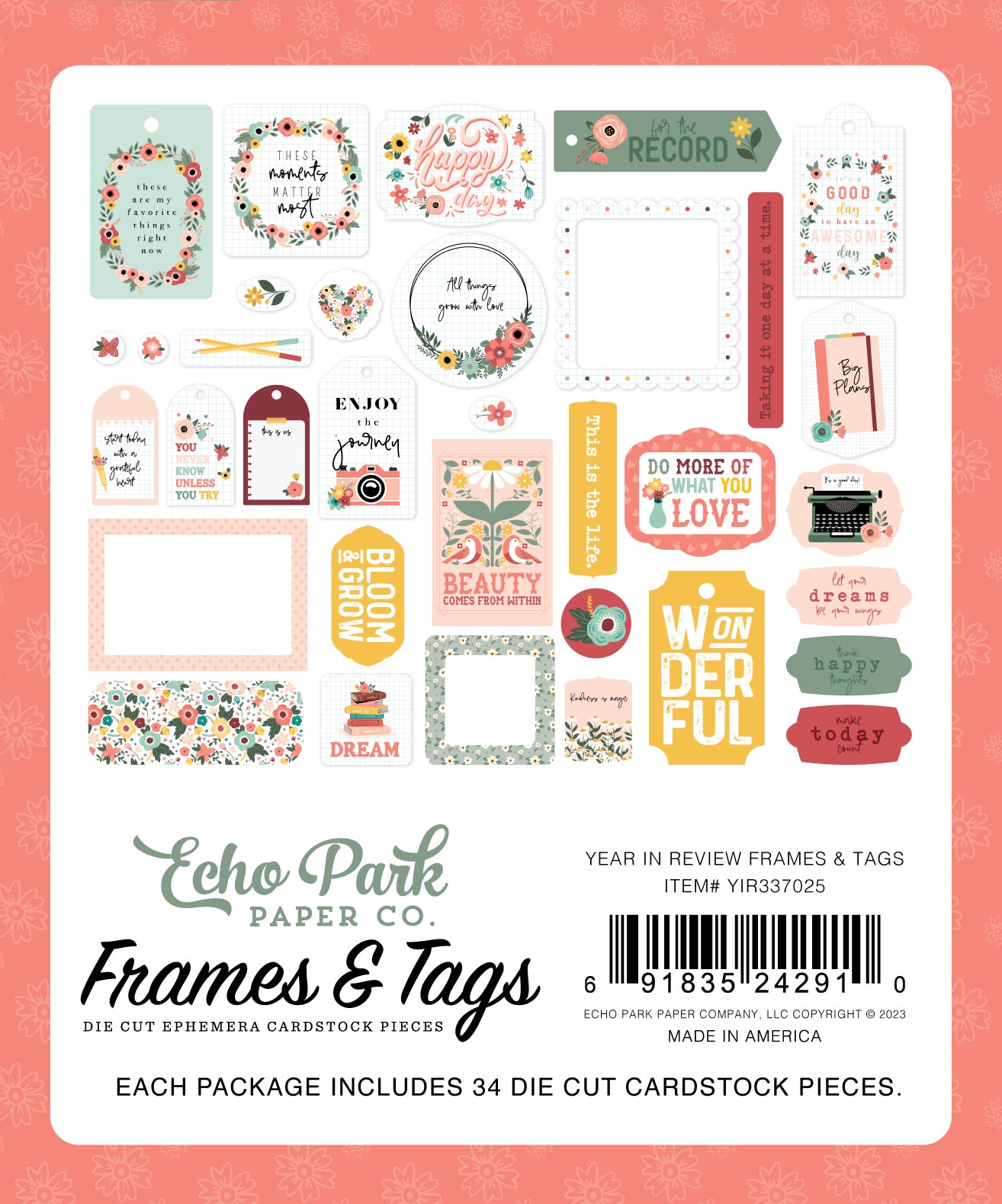 Year In Review Collection 5 x 5 Scrapbook Frames & Tags by Echo Park Paper