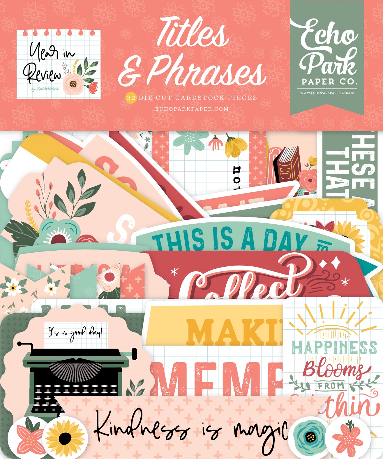 Year In Review Collection 5 x 5 Scrapbook Titles & Phrases by Echo Park Paper