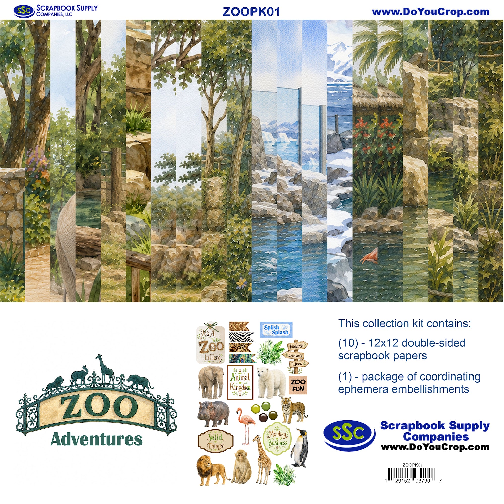 Zoo Adventures 12 x 12 Scrapbook Paper & Embellishment Kit by SSC Designs