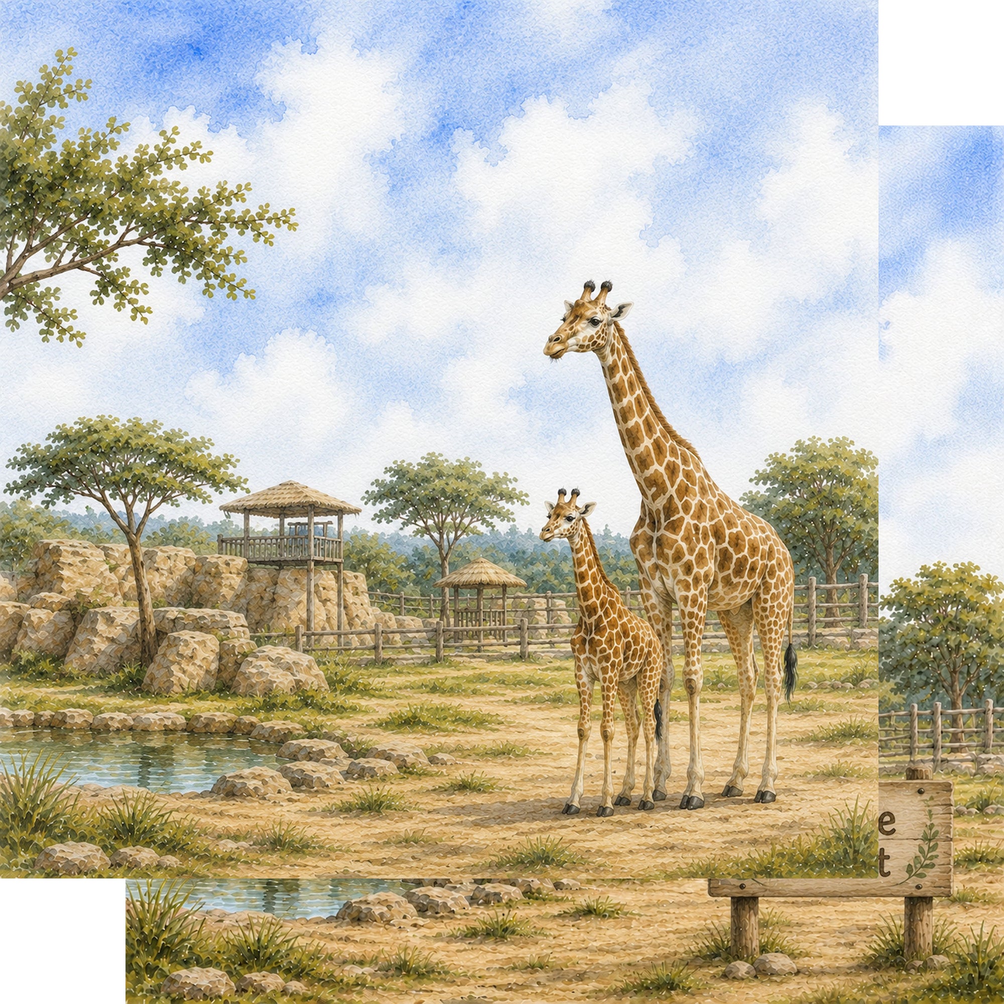 Zoo Adventures Collection Giraffe Encounters 12 x 12 Double-Sided Scrapbook Paper by SSC Designs