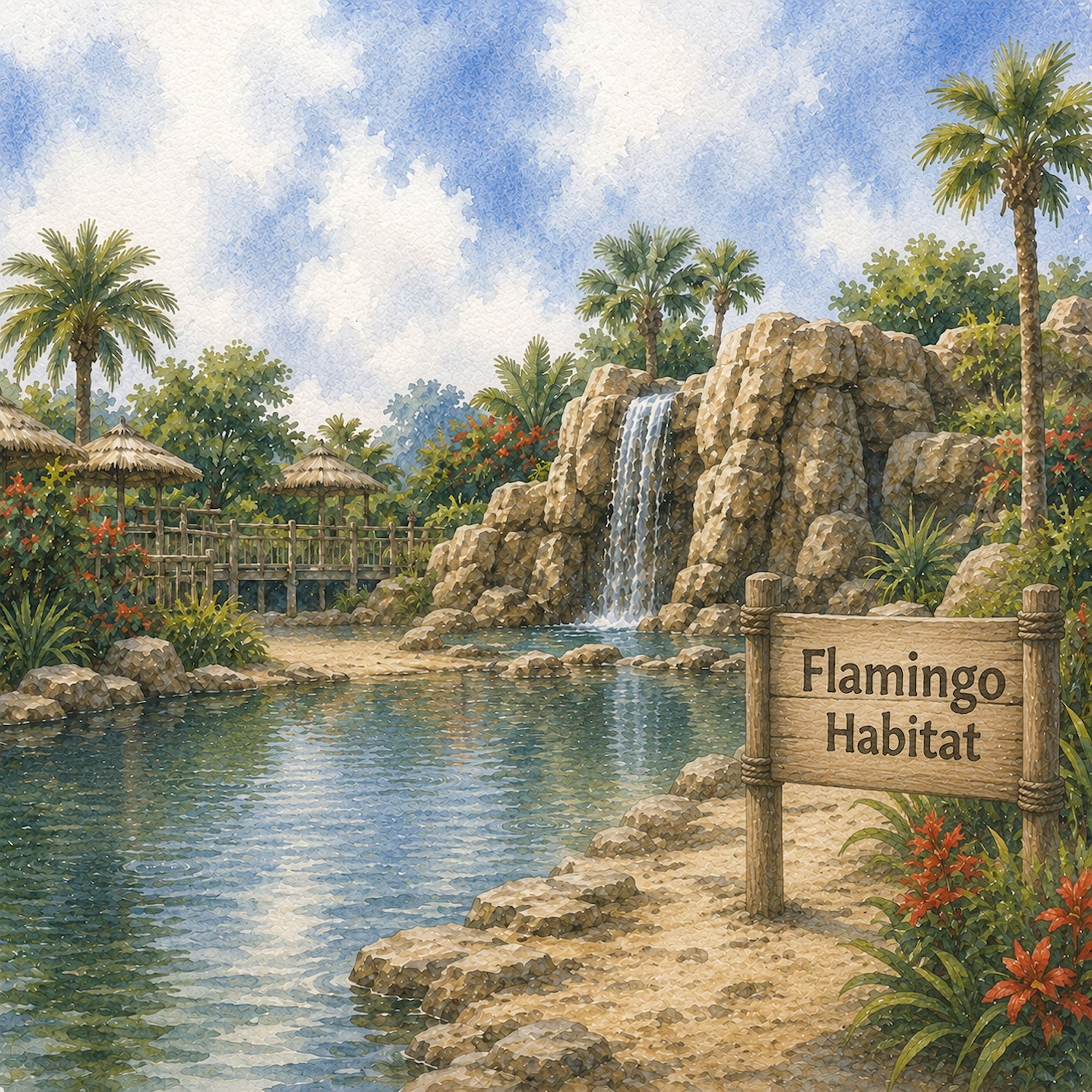 Zoo Adventures Collection Flamingo Habitat 12 x 12 Double-Sided Scrapbook Paper by SSC Designs