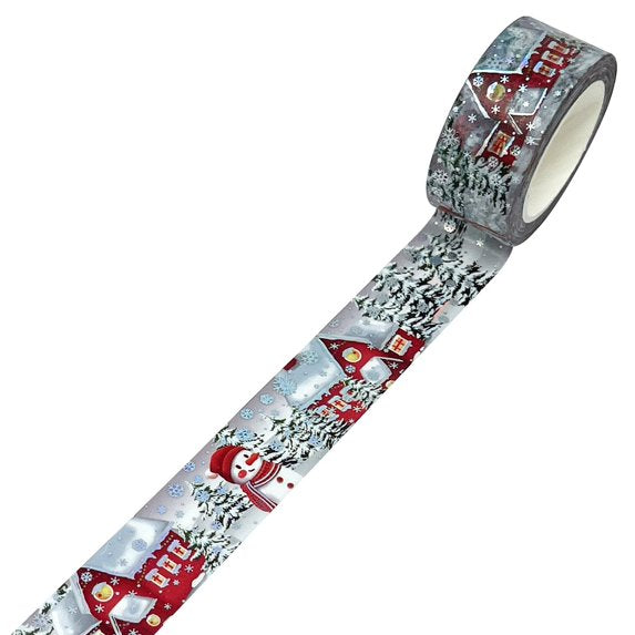 TW Collection Christmas Scene Silver Foiled Snowman & North Pole 20mm x 30 Feet Washi Tape by SSC Designs