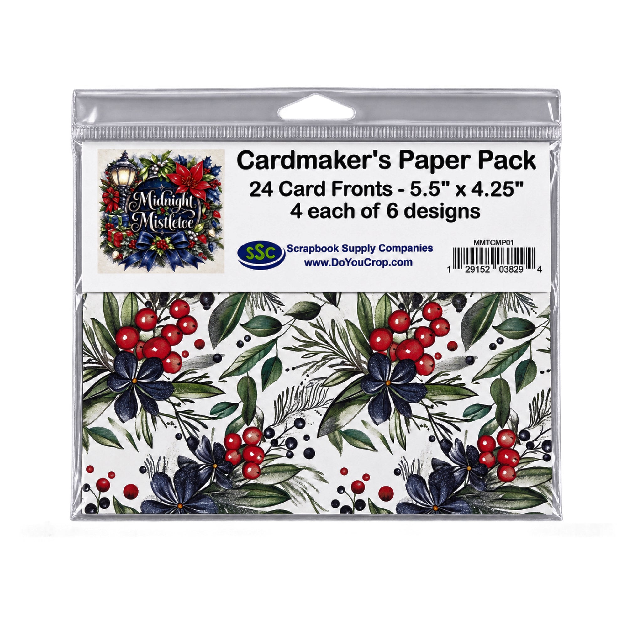 Cardmaker's Collection Midnight Mistletoe 4.25 x 5.5 Pre-Cut Card Fronts by SSC Designs - 24 Pack