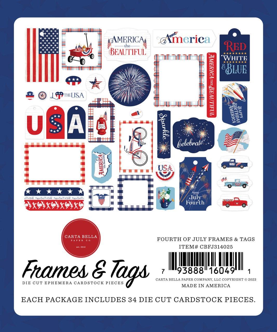 Fourth of July Collection 5 x 5 Scrapbook Tags & Frames Die Cuts by Carta Bella - Scrapbook Supply Companies
