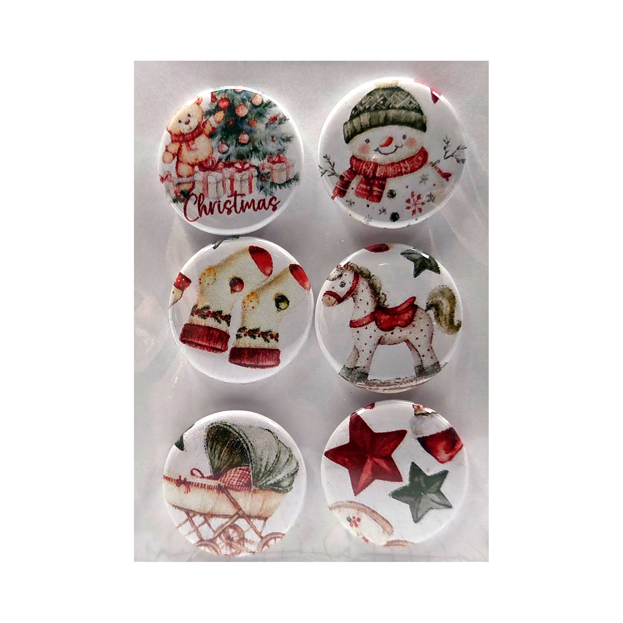 Button Bubbles Collection Baby's First Christsmas 1" Decorative, Self-Adhesive Scrapbook Button Embellishments by Marla - 6 Pieces