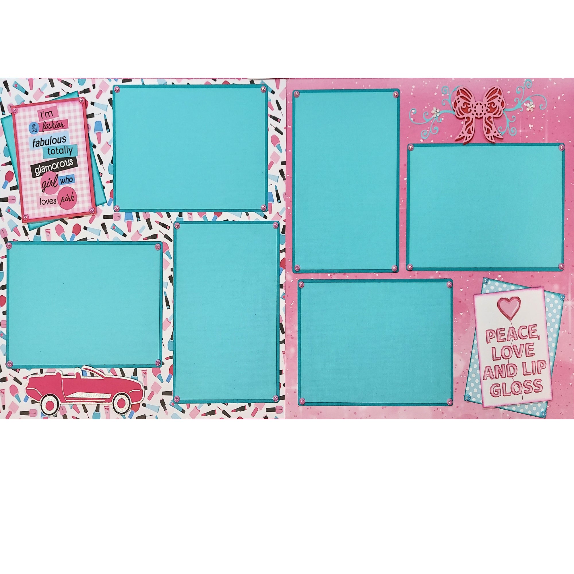Pink Party (2) - 12 x 12 Premade, Hand-Embellished Scrapbook Pages by SSC Designs