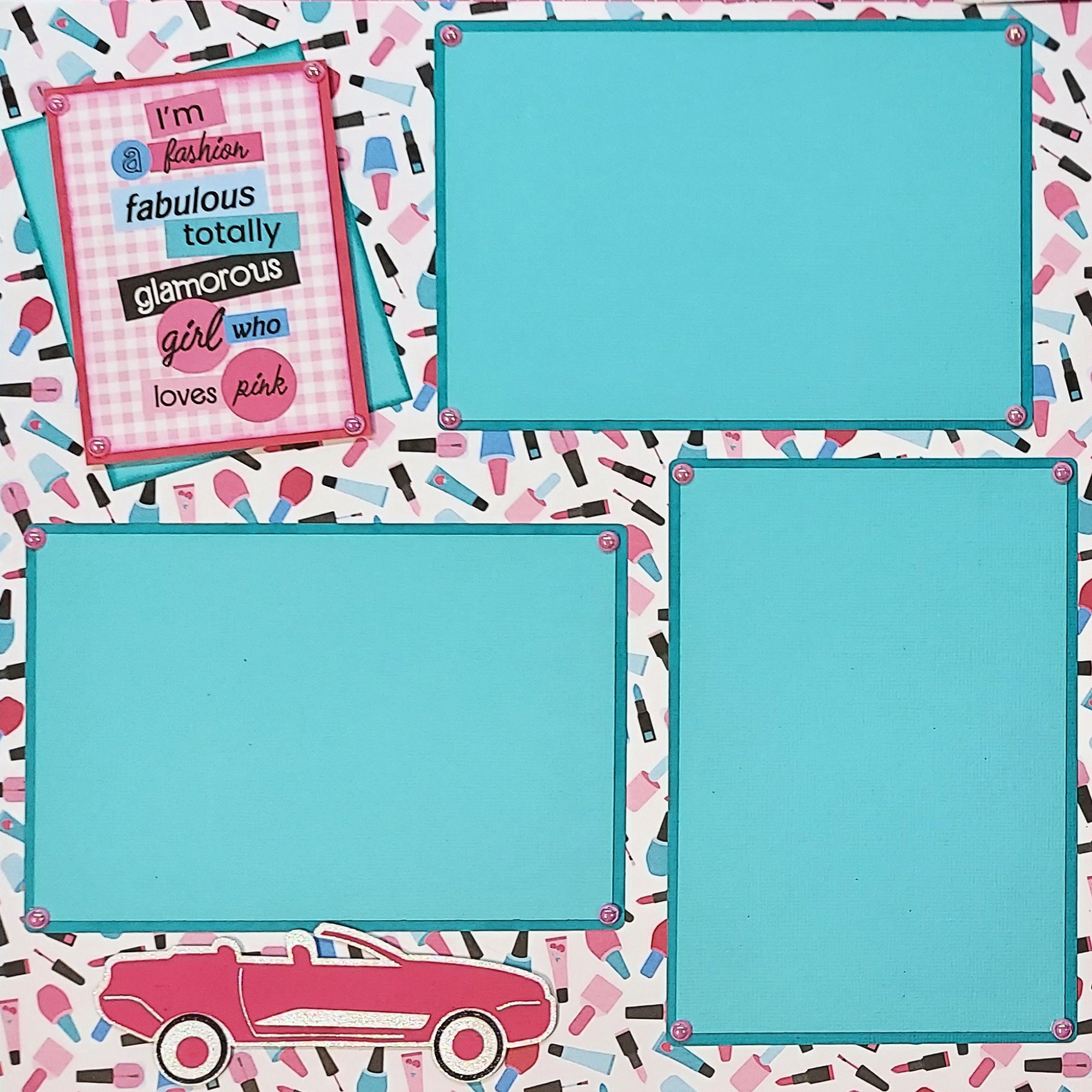 Pink Party (2) - 12 x 12 Premade, Hand-Embellished Scrapbook Pages by SSC Designs