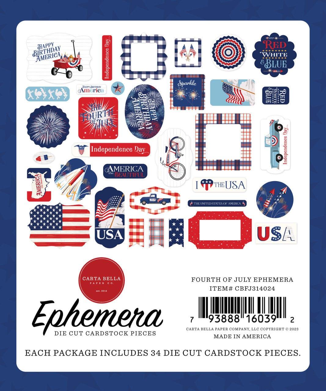 Fourth of July Collection 5 x 5 Scrapbook Ephemera Die Cuts by Carta Bella - Scrapbook Supply Companies