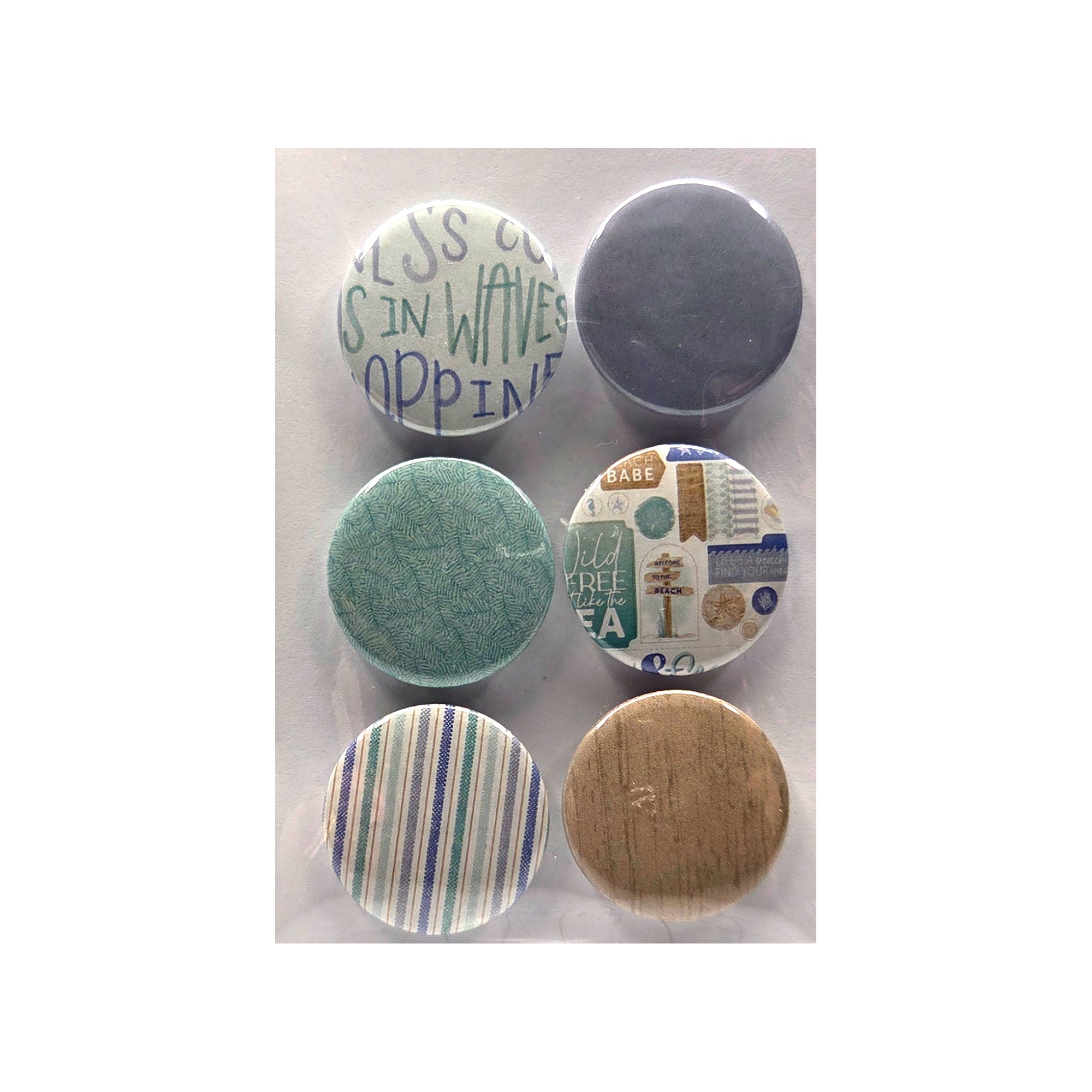 Button Bubbles Collection Beach Stripes  1" Decorative, Self-Adhesive Scrapbook Button Embellishments by Marla - 6 Pieces