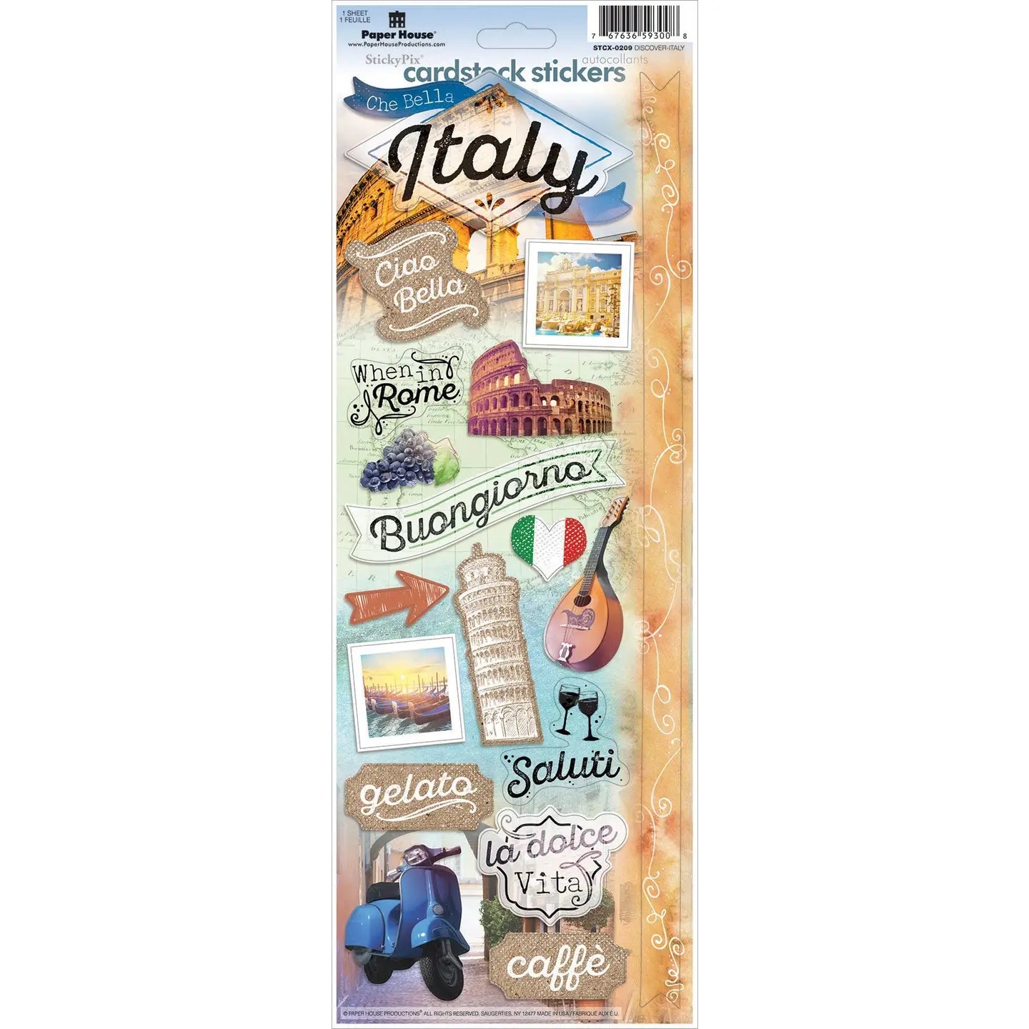 Italy  Collection Ciao Bella 4.5 x 13 Cardstock Sticker by Paper House Productions