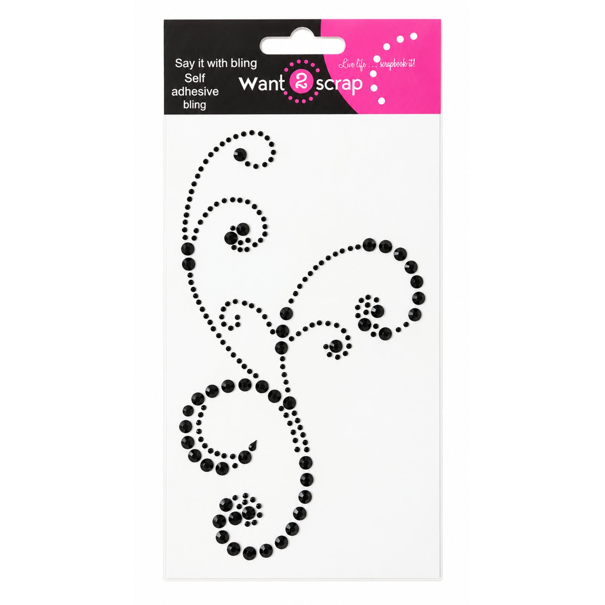 Say It With Bling Collection 4 x 7 Self-Adhesive Black Rhinestone Frilly Flourish Swirl Scrapbook by Want 2 Scrap
