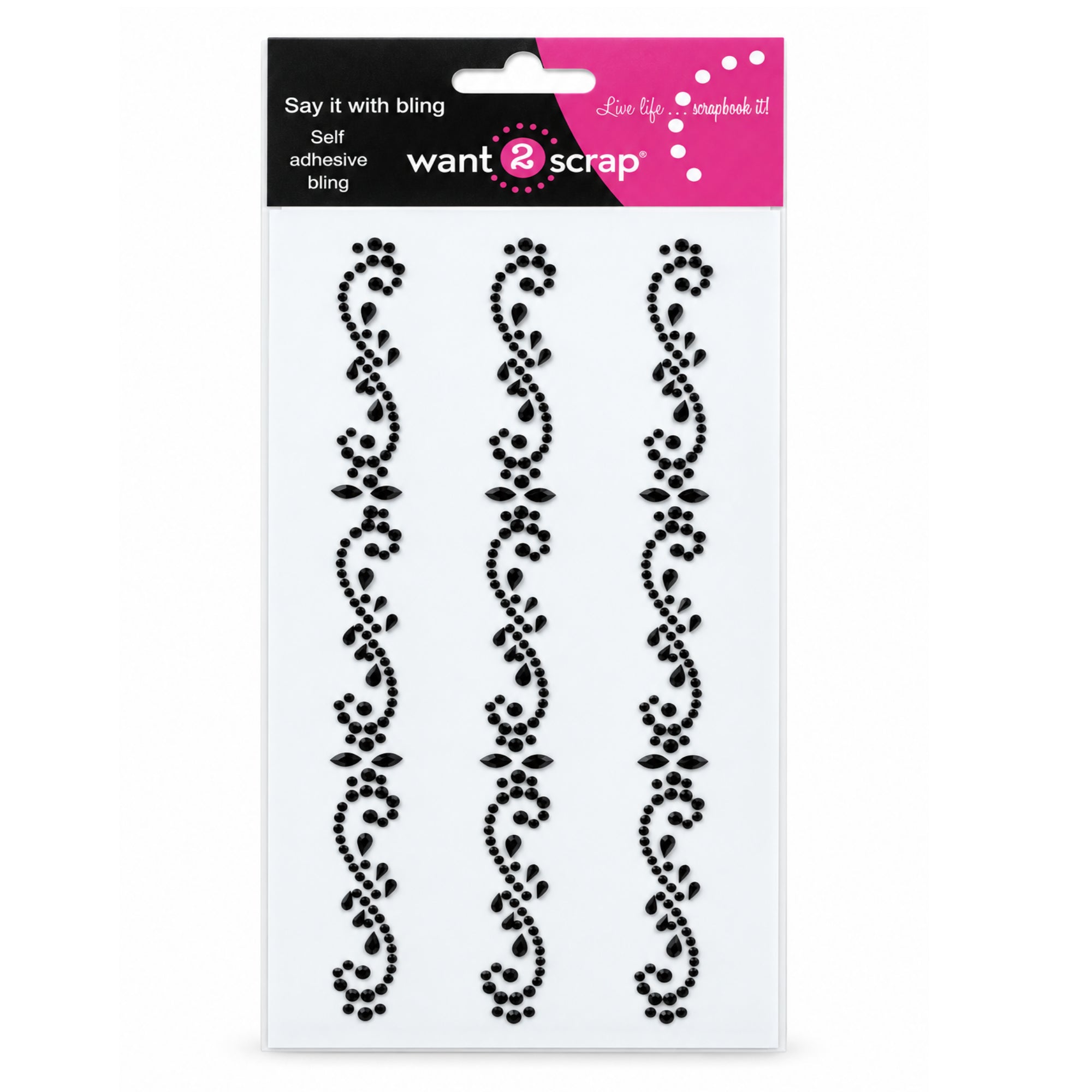 Say It With Bling Collection Black Rhinestone Mini Frills Swirls Self-Adhesive Scrapbook Bling by Want 2 Scrap