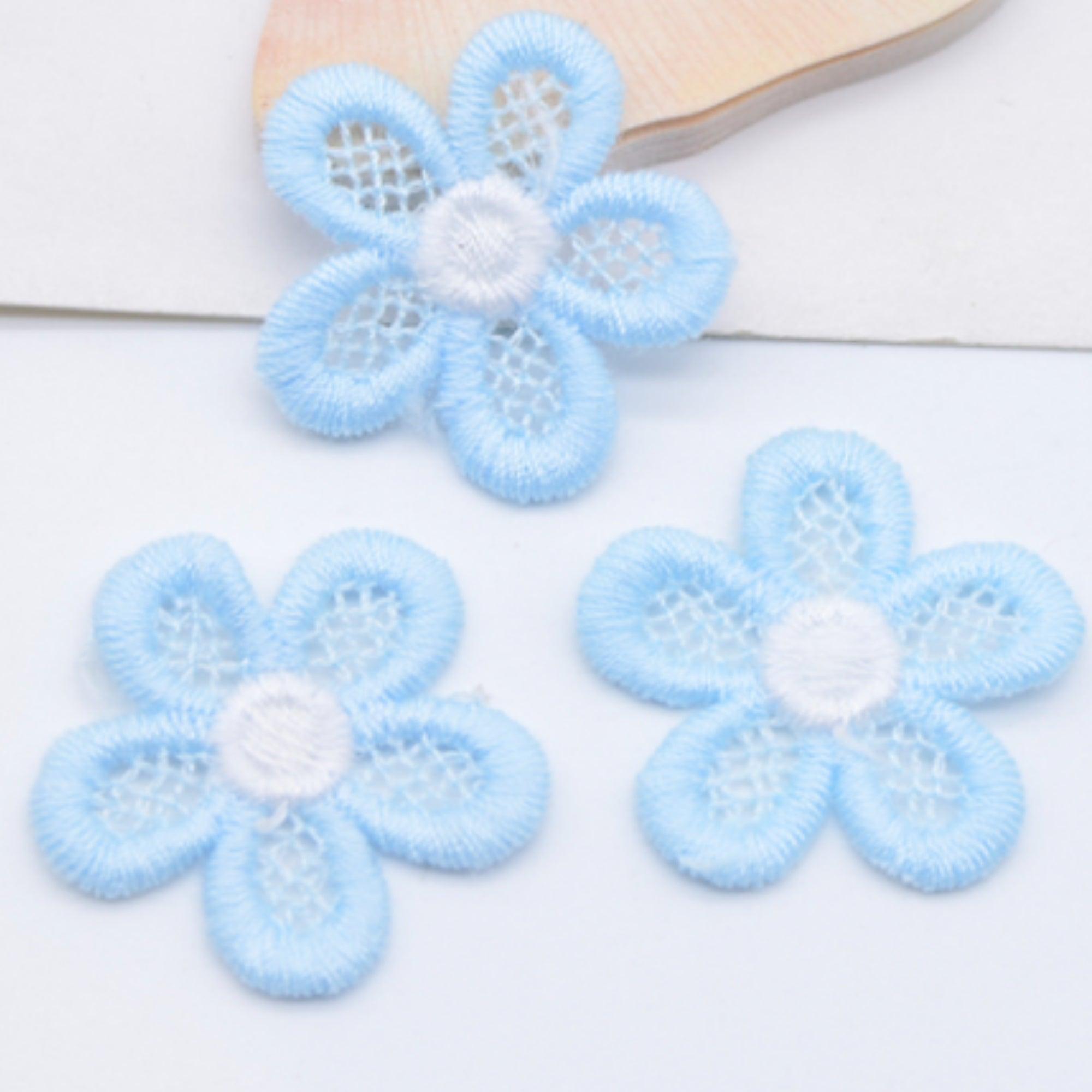 Embroidered Daisies Collection Blue & White 1" Scrapbook Flower Embellishments by SSC Designs - 10 Pieces