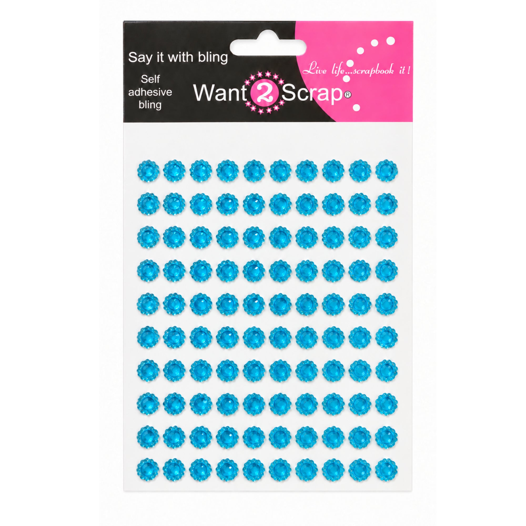 Say It With Bling Collection Self-Adhesive Turquoise Sunbursts Rhinestone Scrapbook Bling by Want 2 Scrap - 100 Count