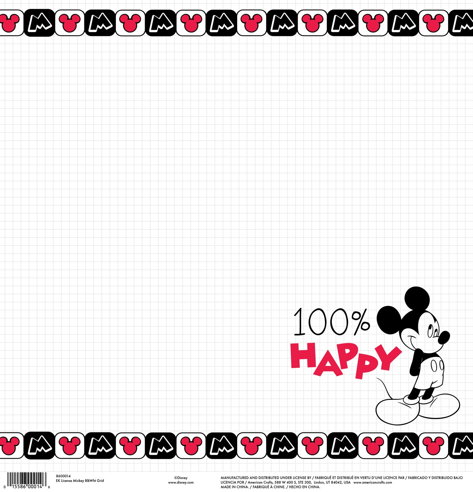 Disney Collection Mickey 100% Happy 12 x 12 Scrapbook Paper by American Crafts