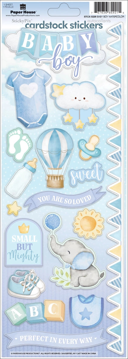 Family Collection Baby Boy 5x12 Watercolor Scrapbook Sticker Sheet by Paper House Productions