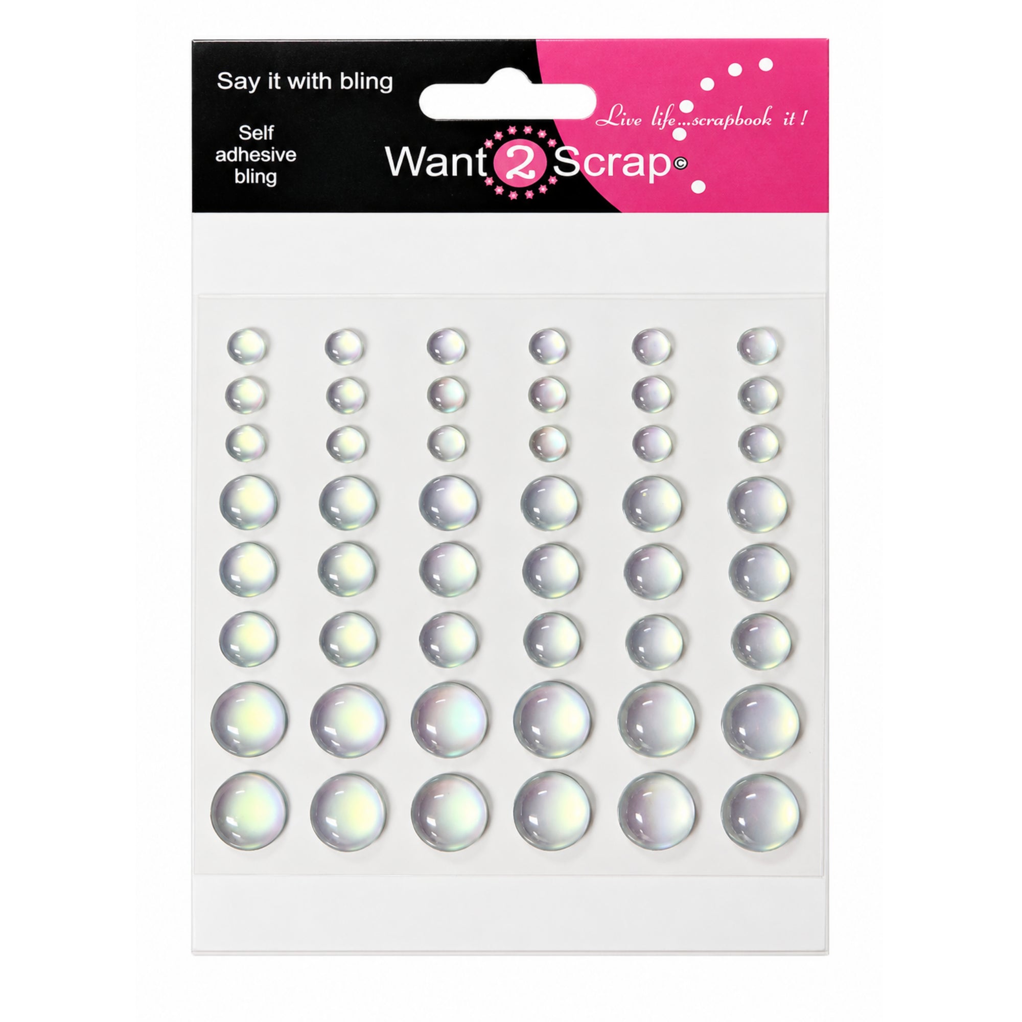 Say It With Bling Collection Translucent Iridescent Dew Drops Self-Adhesive Scrapbook Bling by Want 2 Scrap - 48 Count