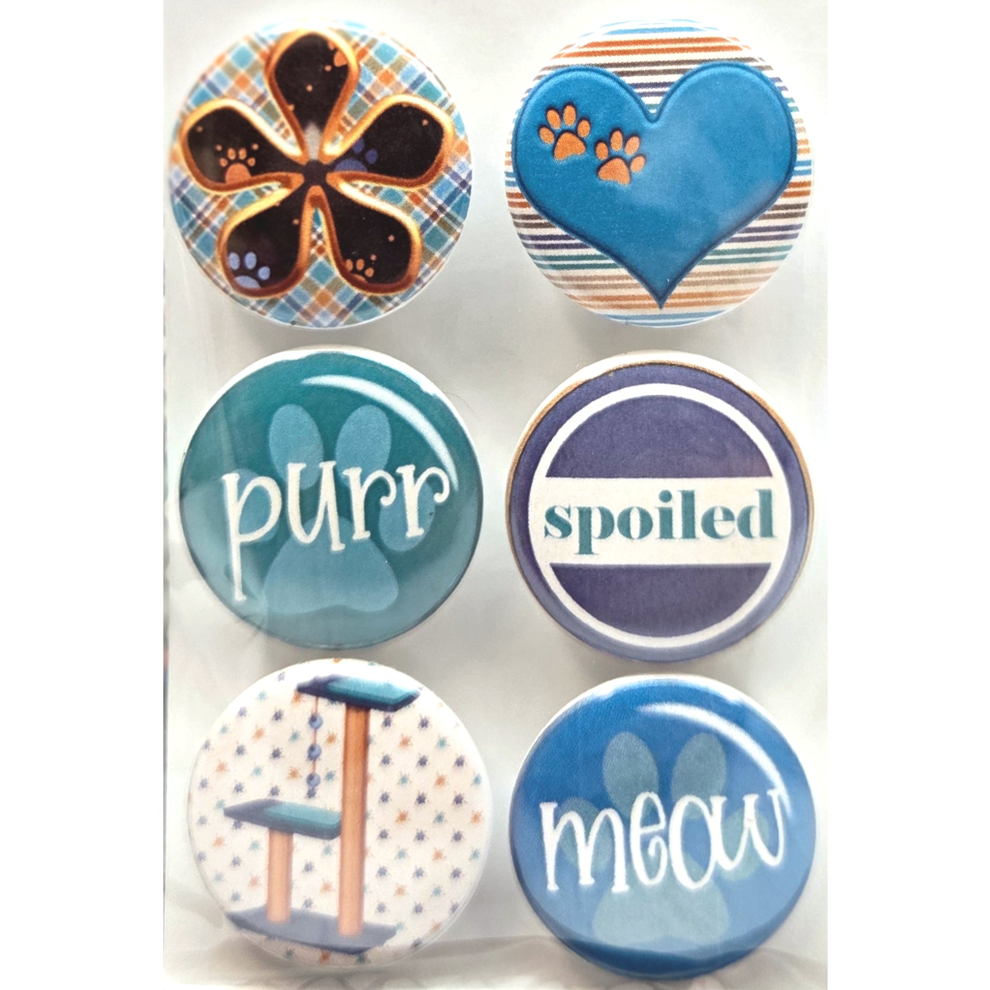 Cat Lover Collection Button Bubbles 1" Self-Adhesive Scrapbook Embellishments by MH Flair & More