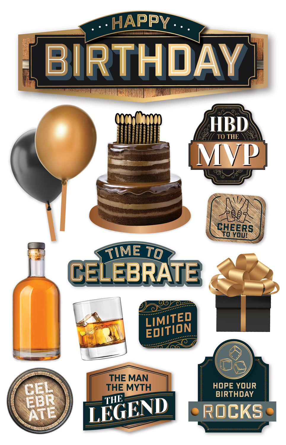 Birthday Collection Masculine Happy Birthday 5x7 Gold Foil 3D Scrapbook Embellishment by Paper House Productions