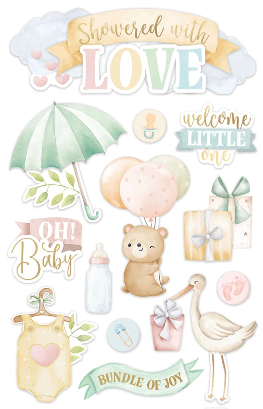 Family Collection Baby Shower Watercolor 5x7 Glitter & Foil 3D Scrapbook Embellishment by Paper House Productions